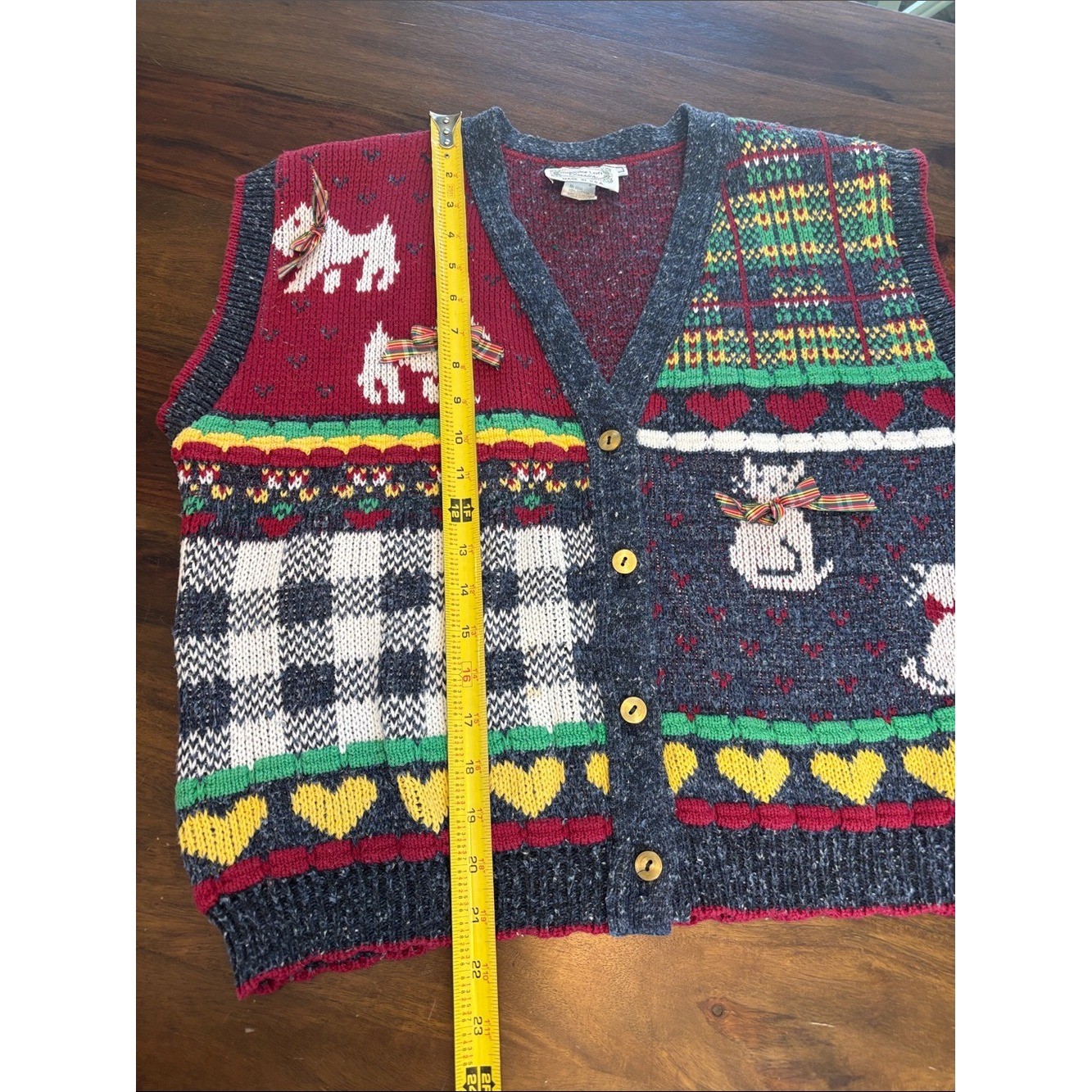 Vintage Sweater Loft Scottie Dog & Cat Knit Vest in Red, Green, Navy- Size L