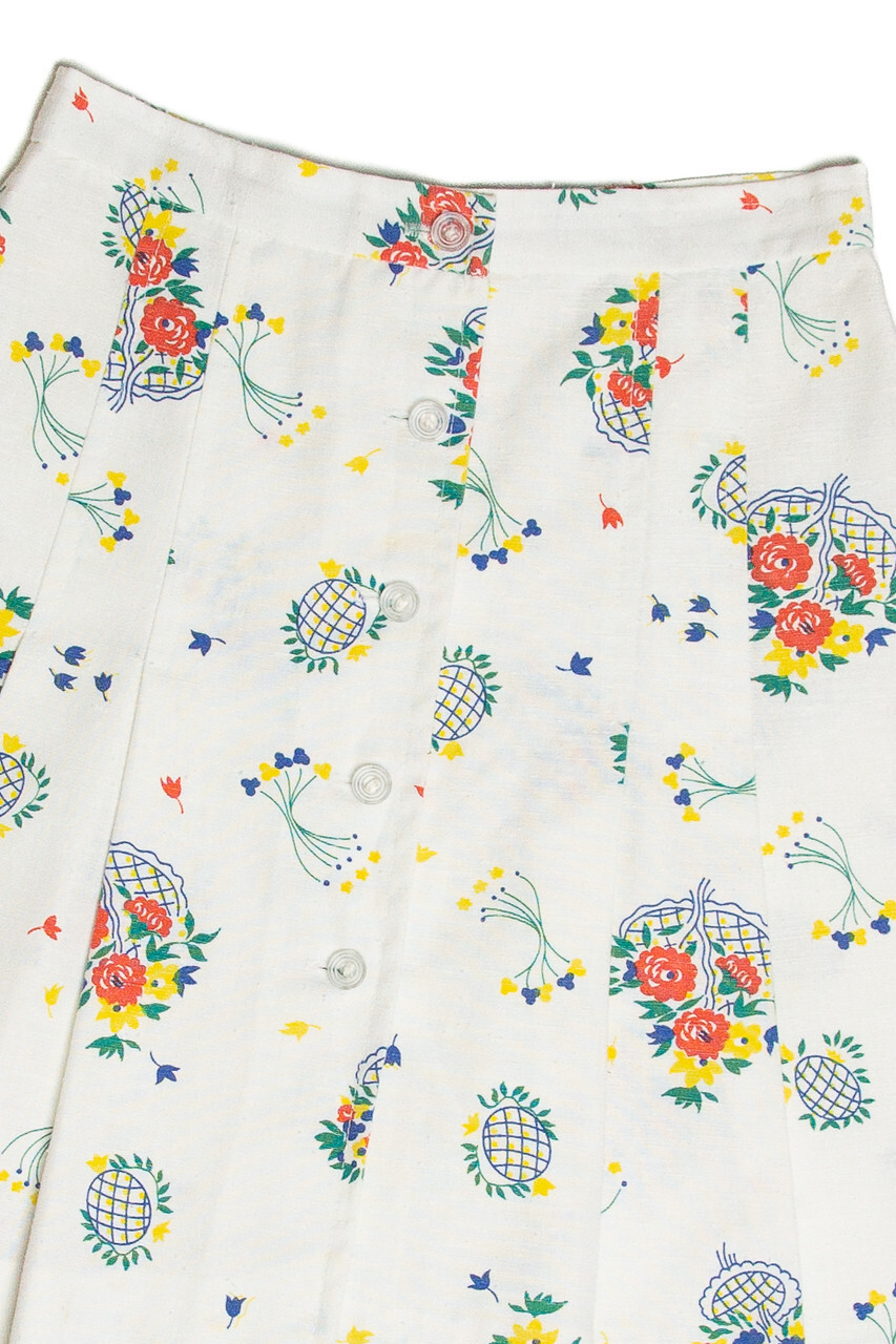 Vintage Four Corners Floral Skirt X-Small White Summer Boho Festival