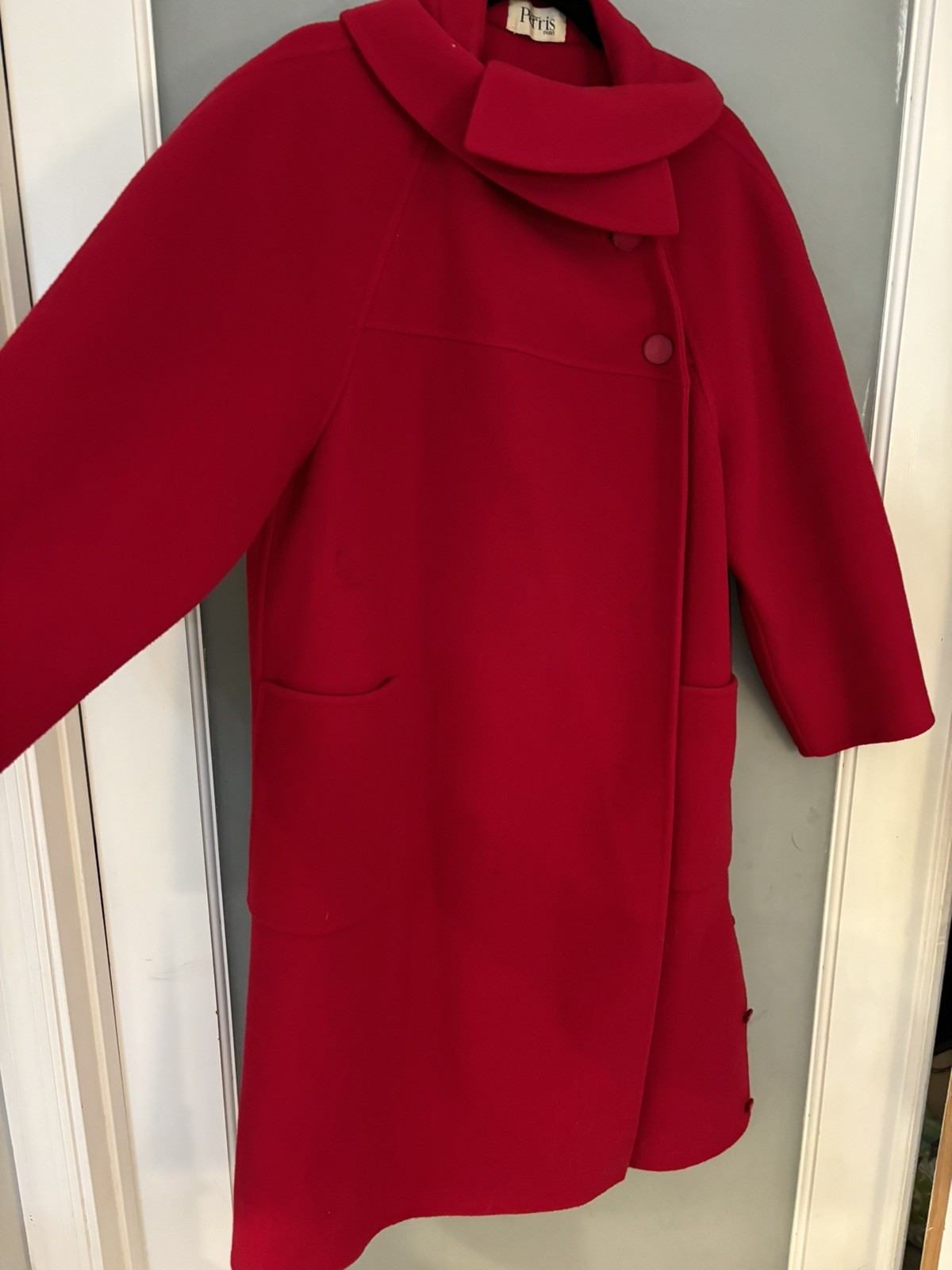 Bernard Perris Paris Vintage 100% Red Wool Pea Coat XL