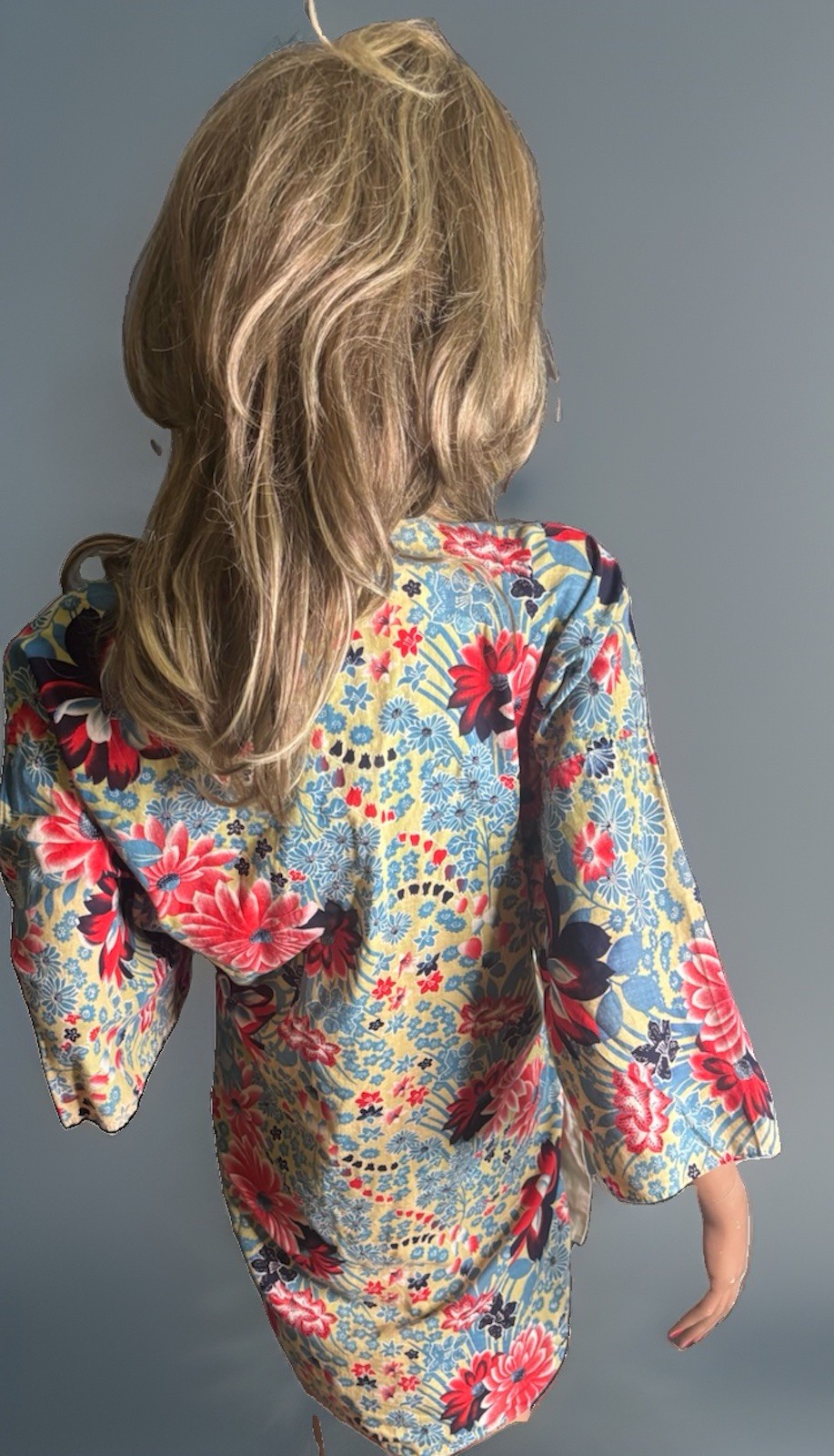 VTG 1960s Floral Cotton Japanese Kimono Jacket Cover-Up Boho Hippie Festival OS