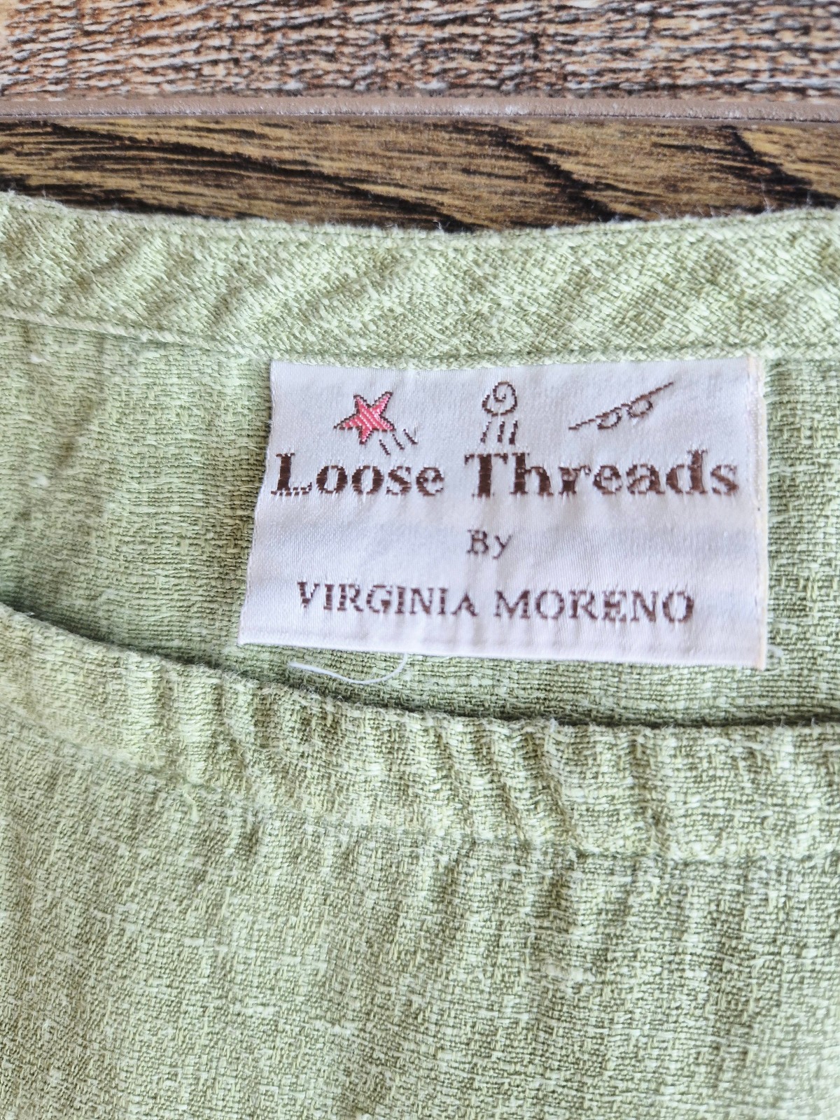 Vintage Loose Threads by Virginia Moreno Silk Linen Side-Button Dress Green Sz.S