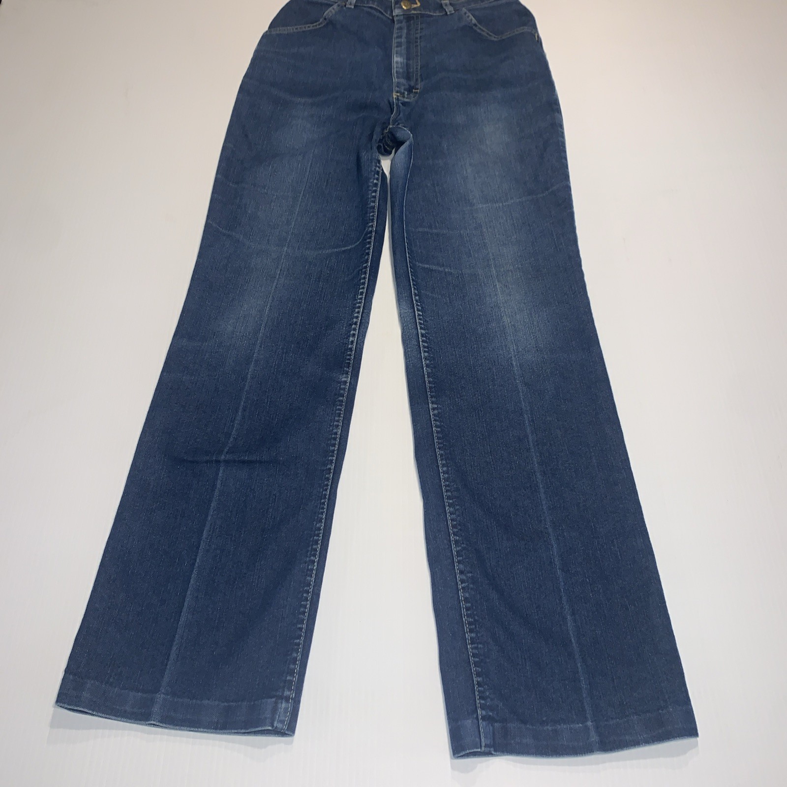 Vtg Juniors LEE Jeans Size 12 High Waist Straight Creased Hemed Legs M-Blue USA