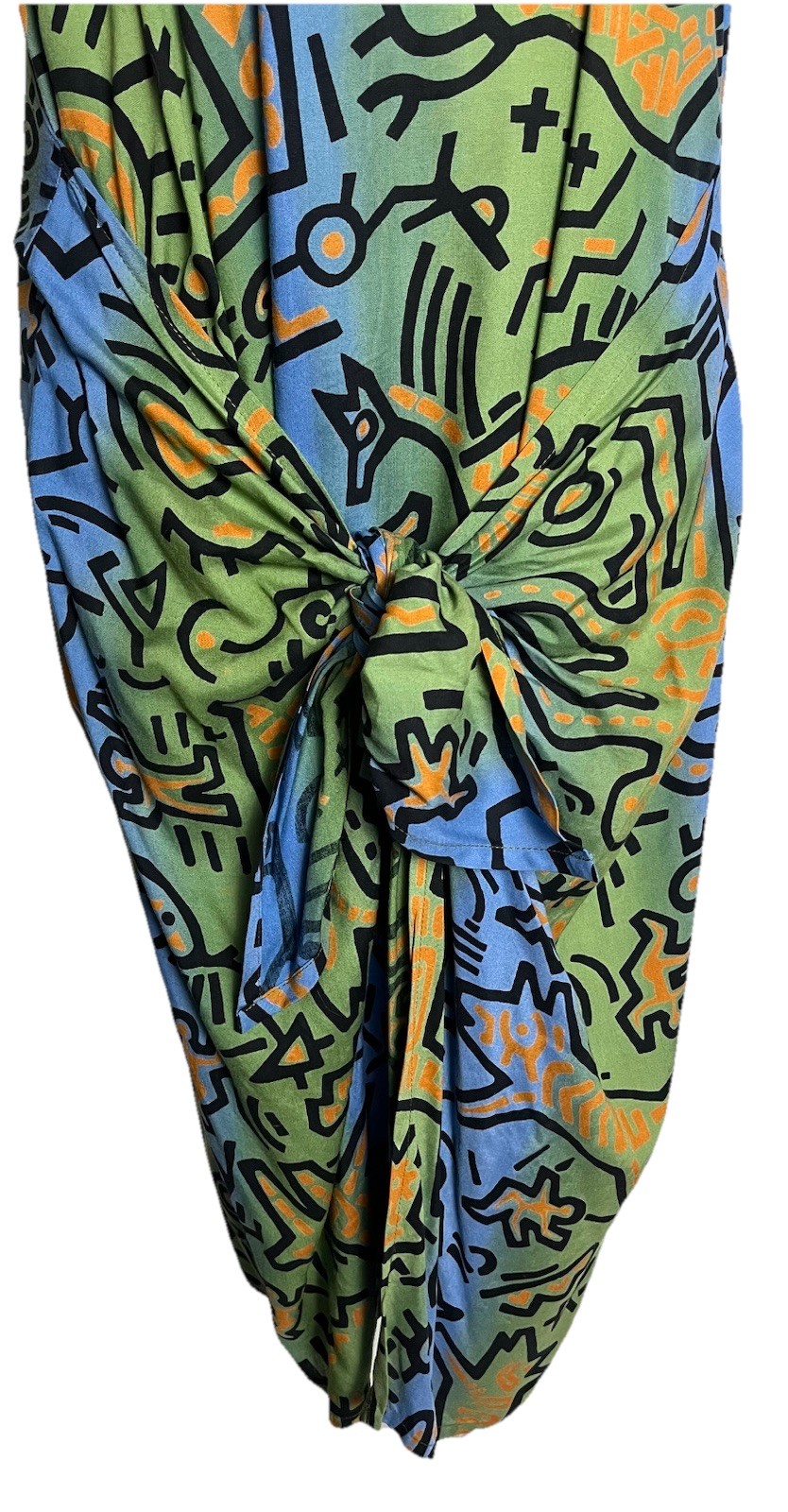 90s RARE Haring Style Pop Art Graphic Dress Dancing Figures Passport Pier 1 Sz.S
