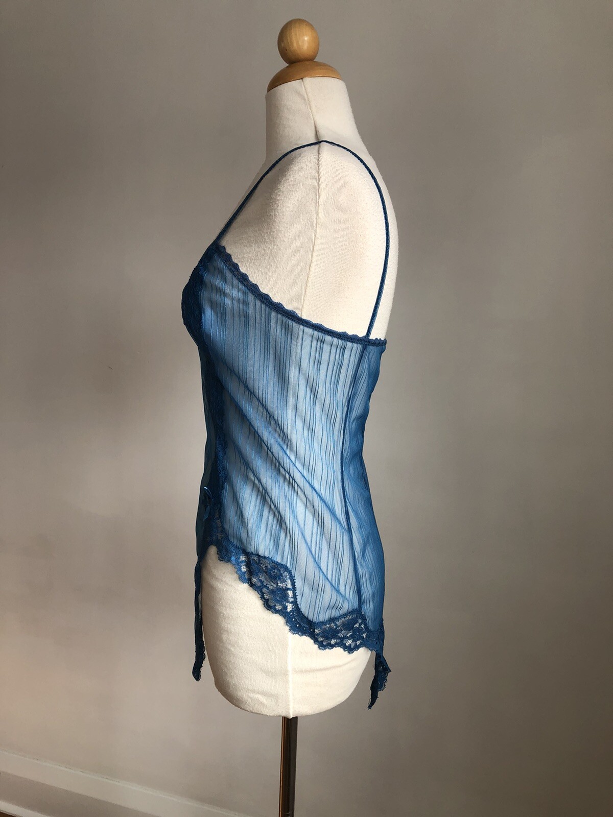 STUNNING VTG BLUSH Blue Chiffon Nylon & Lace Teddy Romper Lingerie SZ M