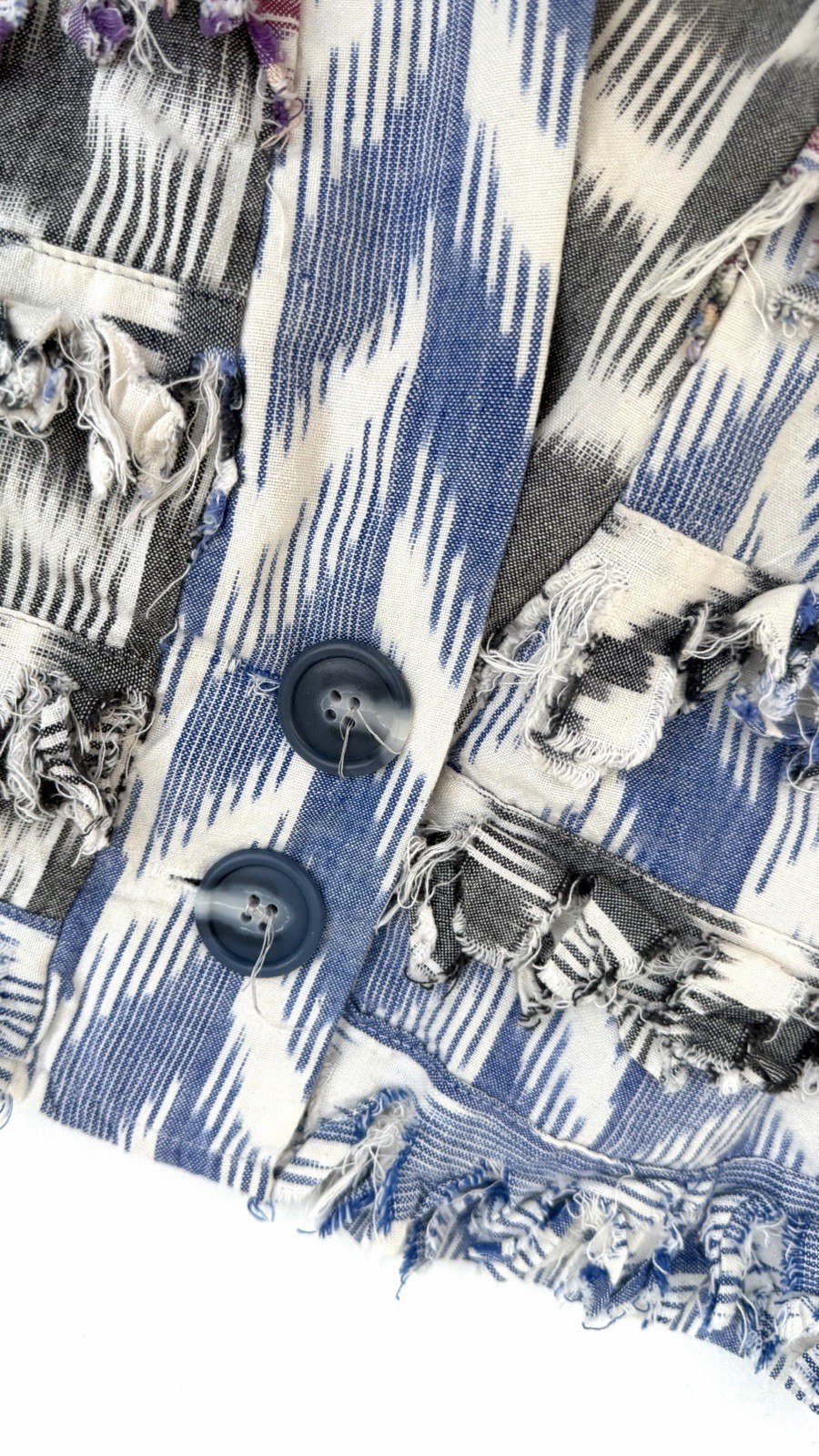 Paula Sweet Muslin Mink Ikat Lightweight Cotton Gray White Blue Jacket LARGE