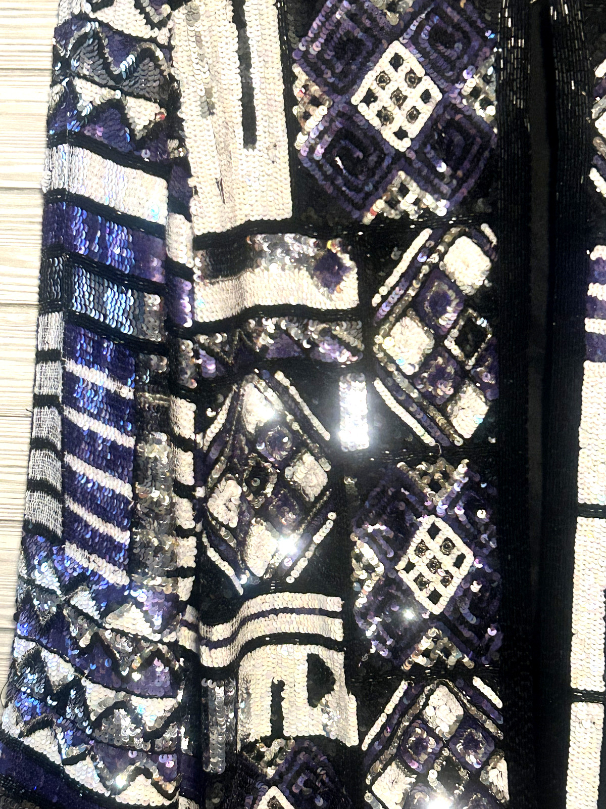 Carina Black Purple White Beaded On 100% Silk Jacket Formal Vintage 90s Medium