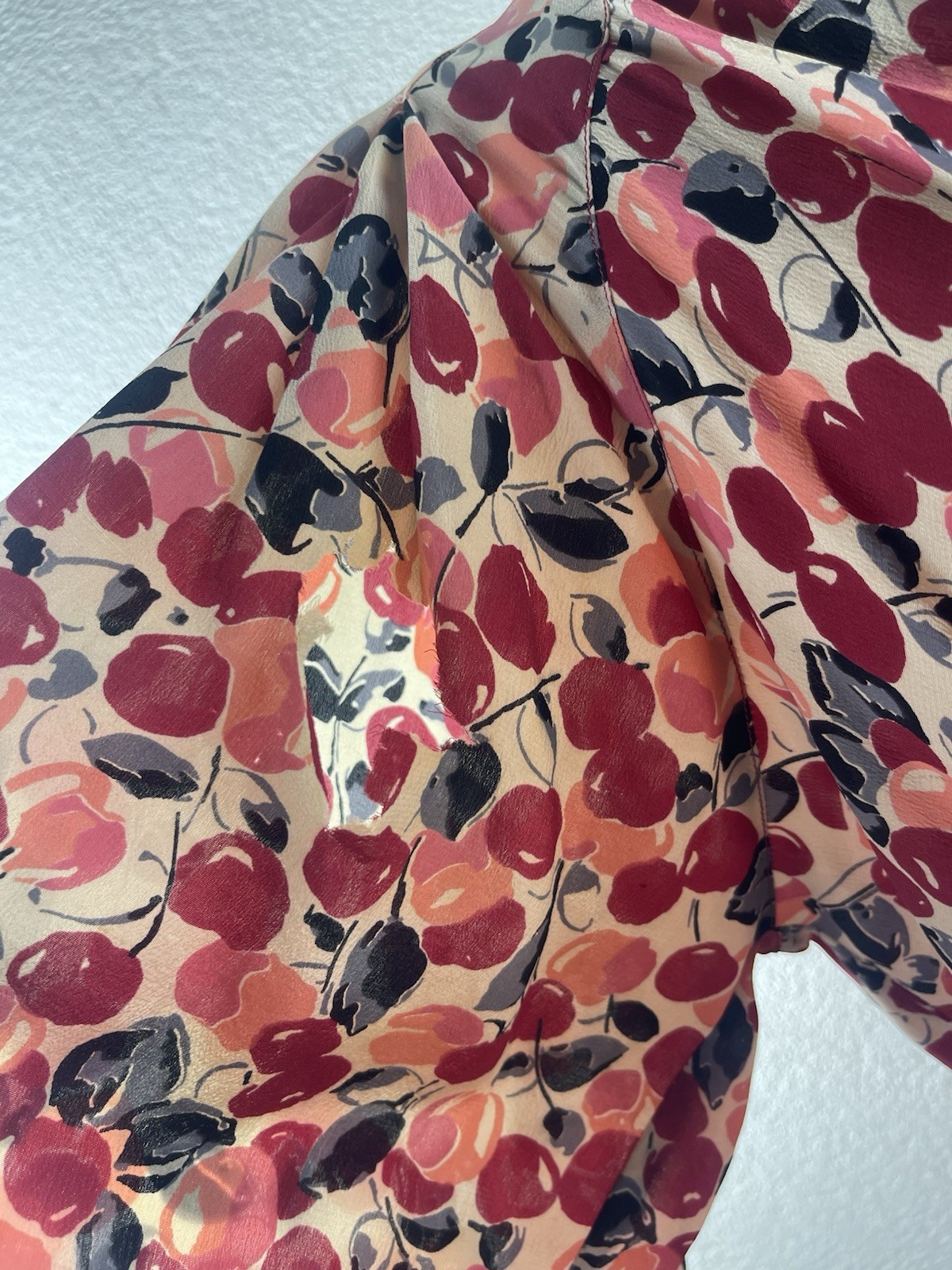 Vintage l 30s L Novelty Cherry Print Rayon Blouse Dress Fabric Remnant Repurpose