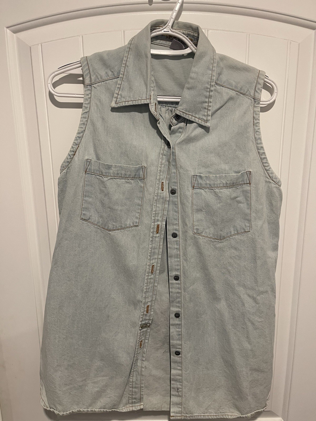 Vintage Marithe Francois Girbaud Sleeveless Denim Shirt Womens S Chambray 90s