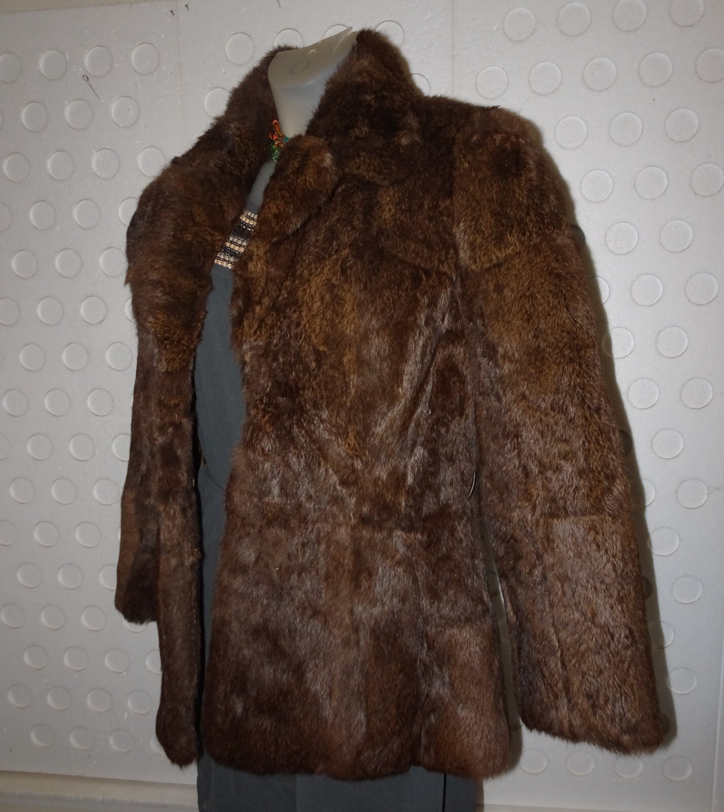Genuine Rabbit Fur Brown Coat / Jacket S / M Chocolate