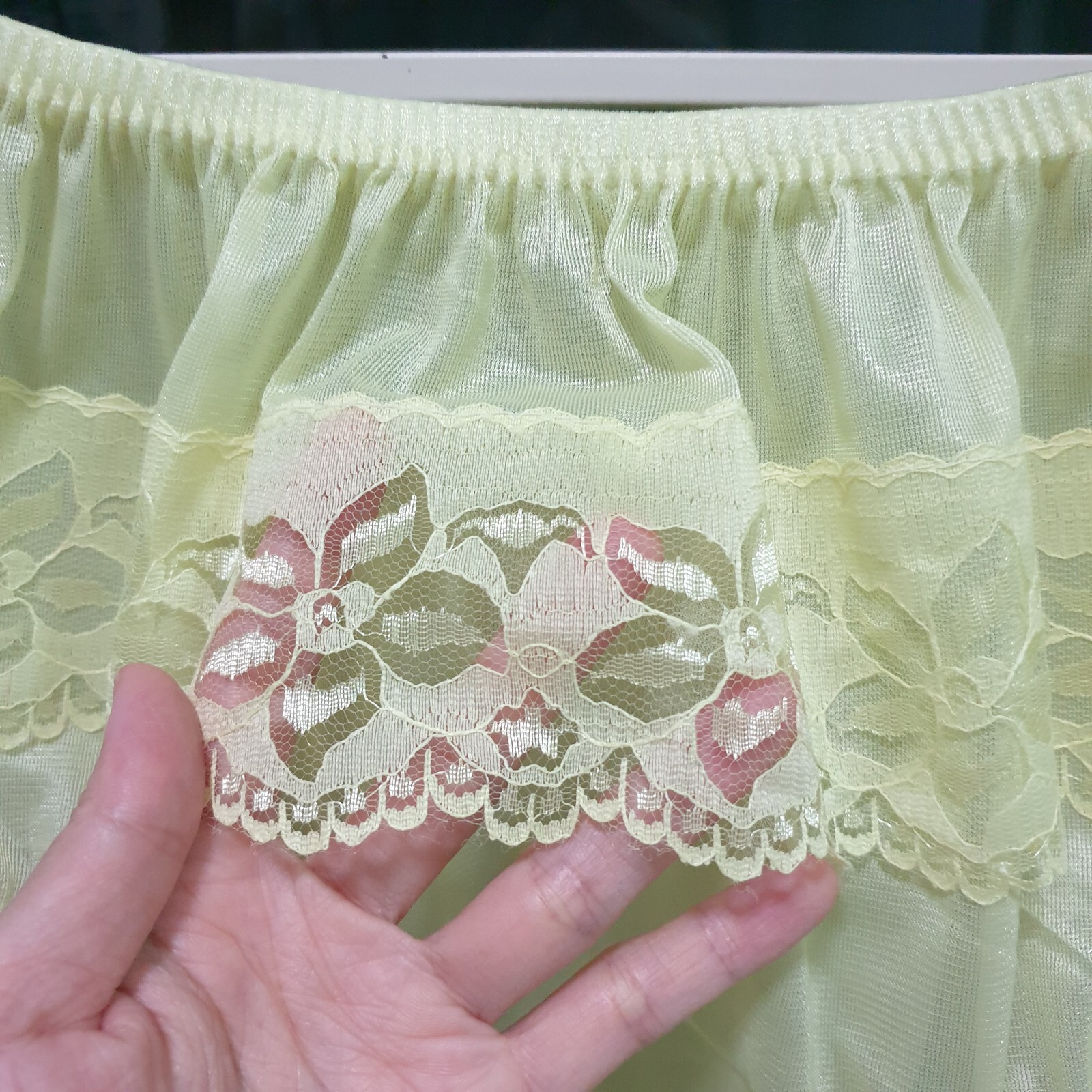 Vintage Sheer Nylon Panty Sissy Yellow Floral Lace Granny Brief Sz. 8 Hip 39-43″