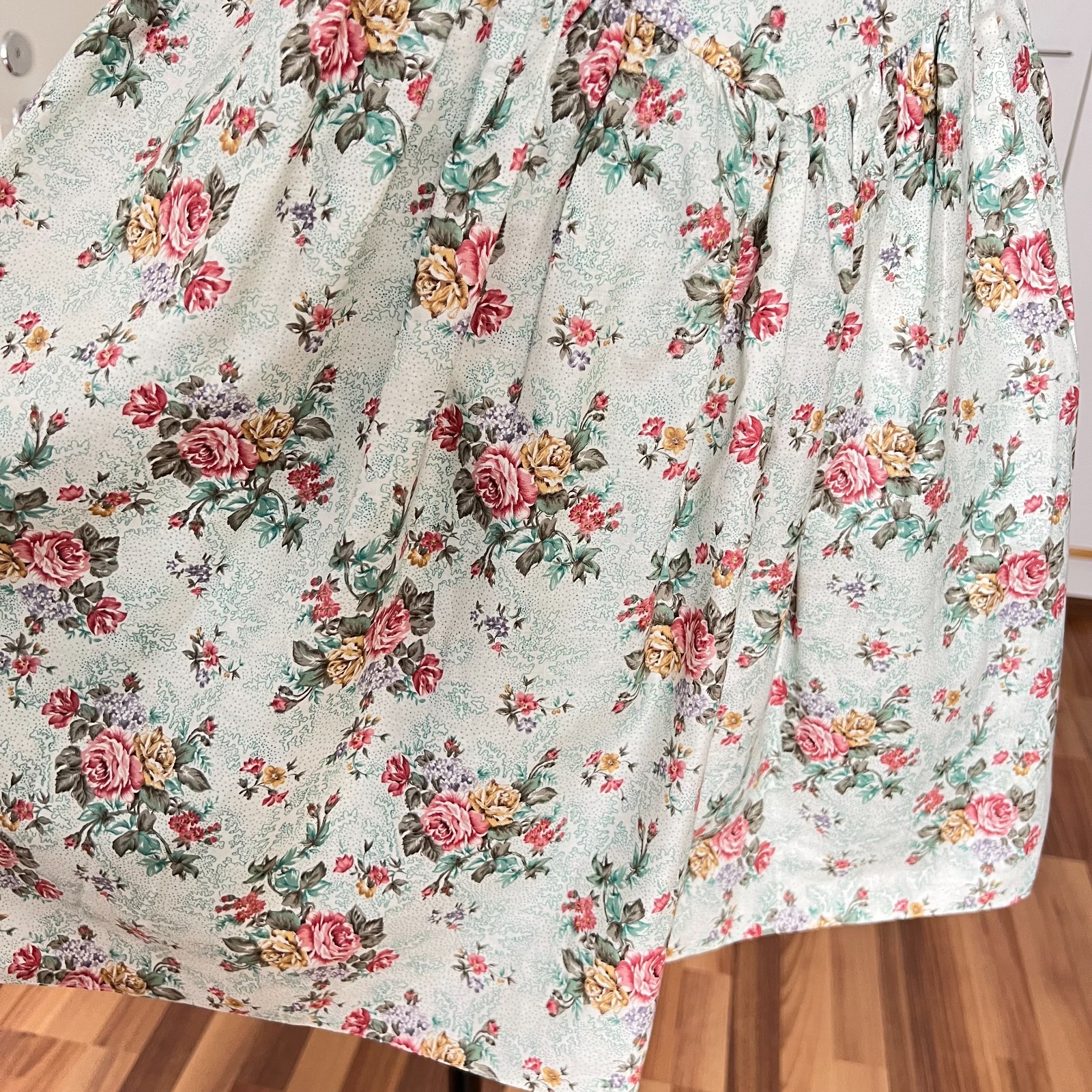 Vintage Floral Two Piece Dress & Bolero Set Puff Sleeves Tea Length Cottagecore