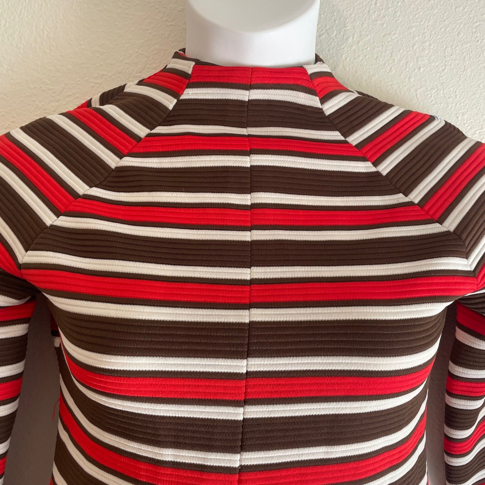 70s Vintage Tunic Bold Stripes Brown Red White Retro Hippie Groovy Costume Dress