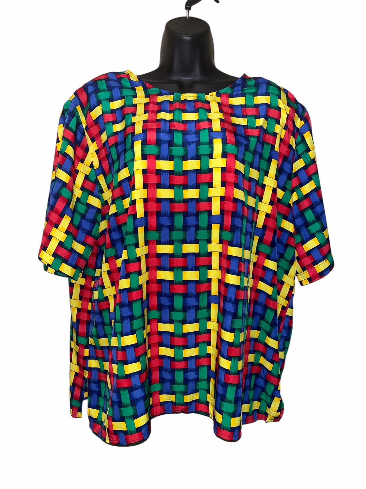 Vtg 90s CST Studio Top Blouse Weave Pattern 22W Made Korea Shoulder Pads