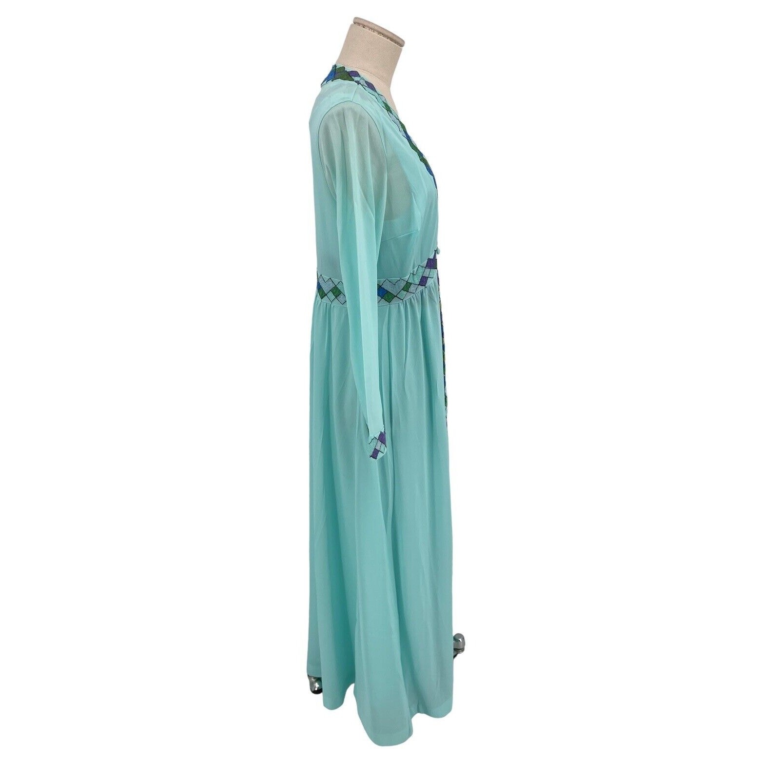Vintage Emilio Pucci For Formfit Rogers Nightgown Robe Harlequin Nights Blue M