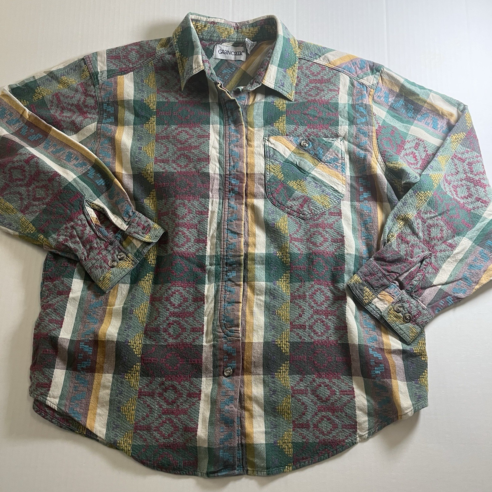 Cabin Creek vintage long sleeve button up Aztec shirt size XL, cotton Bangladesh