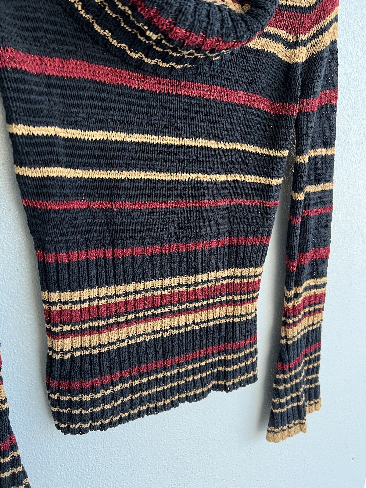 VTG Arden B Striped Metallic Acrylic Flare Sleeve cowl neck sweater top Shirt M