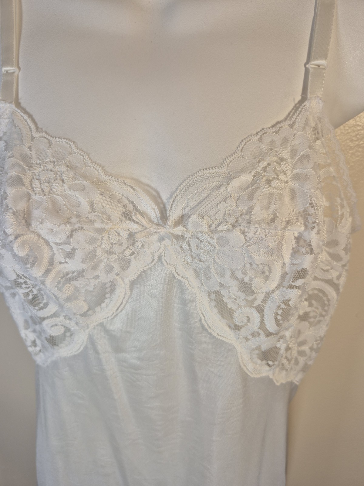 White Satin Lace Slip Nightgown Greenco Maid 36 Vintage Lingerie Boudoir Coquett