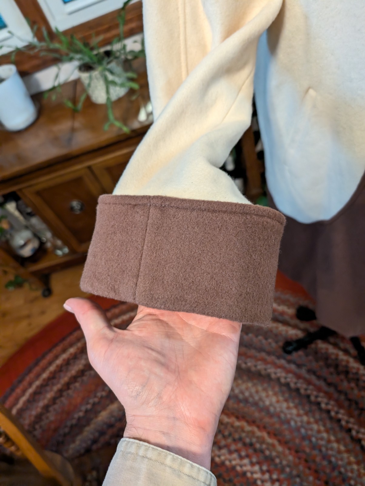 (m) SWINGING! 1960s Wool Swing Wrap Coat WINKELMAN’S Ivory Brown WOOL Vintage