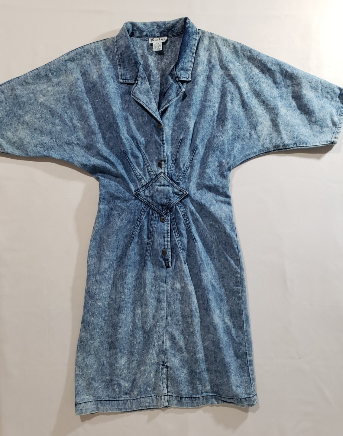 VTG Mizz Lizz Denim Dress Juniors 13/14 Acid Wash Collar Cotton Midi 80s *