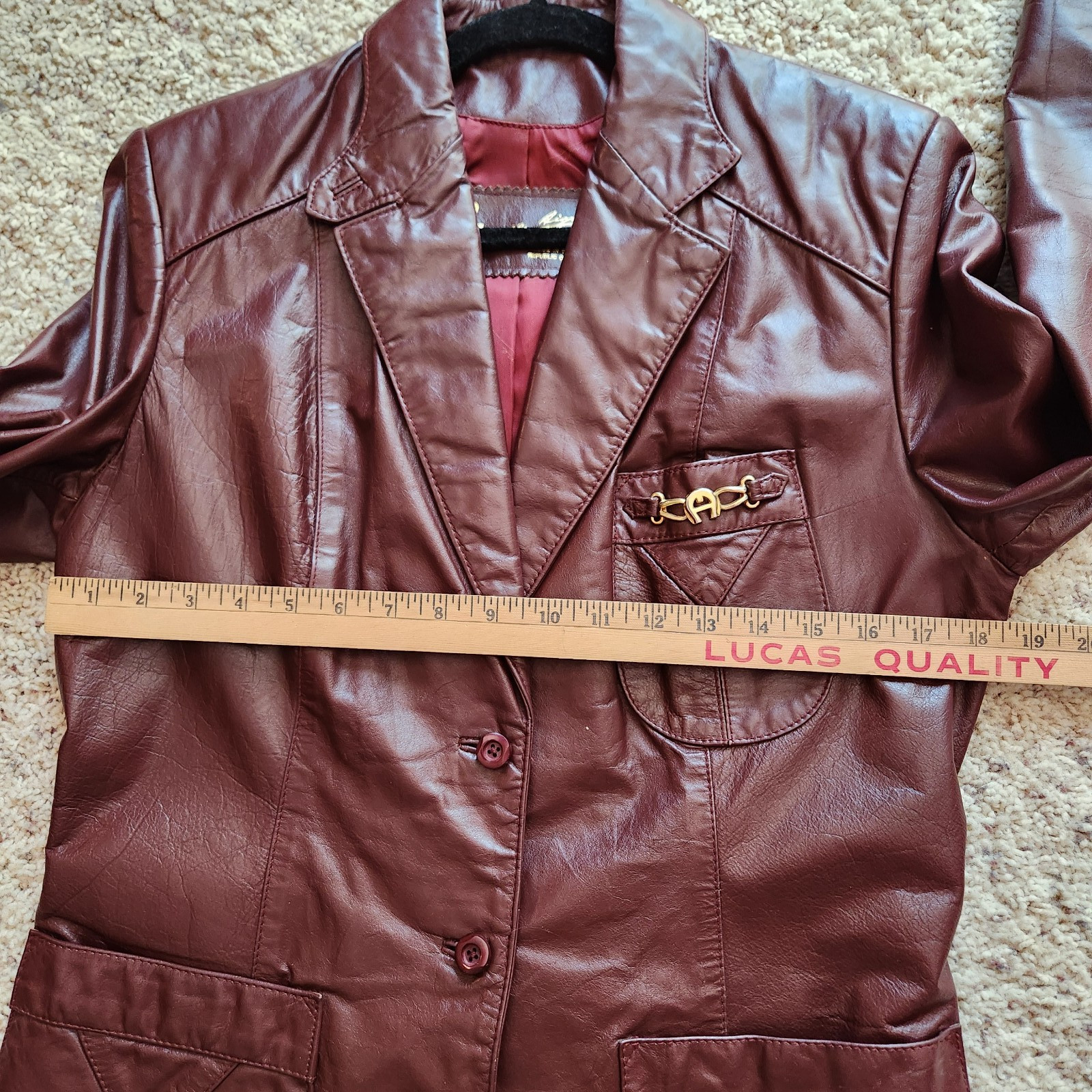 Vintage Etienne Aigner Burgundy Oxblood Genuine Leather Jacket Blazer Size 16