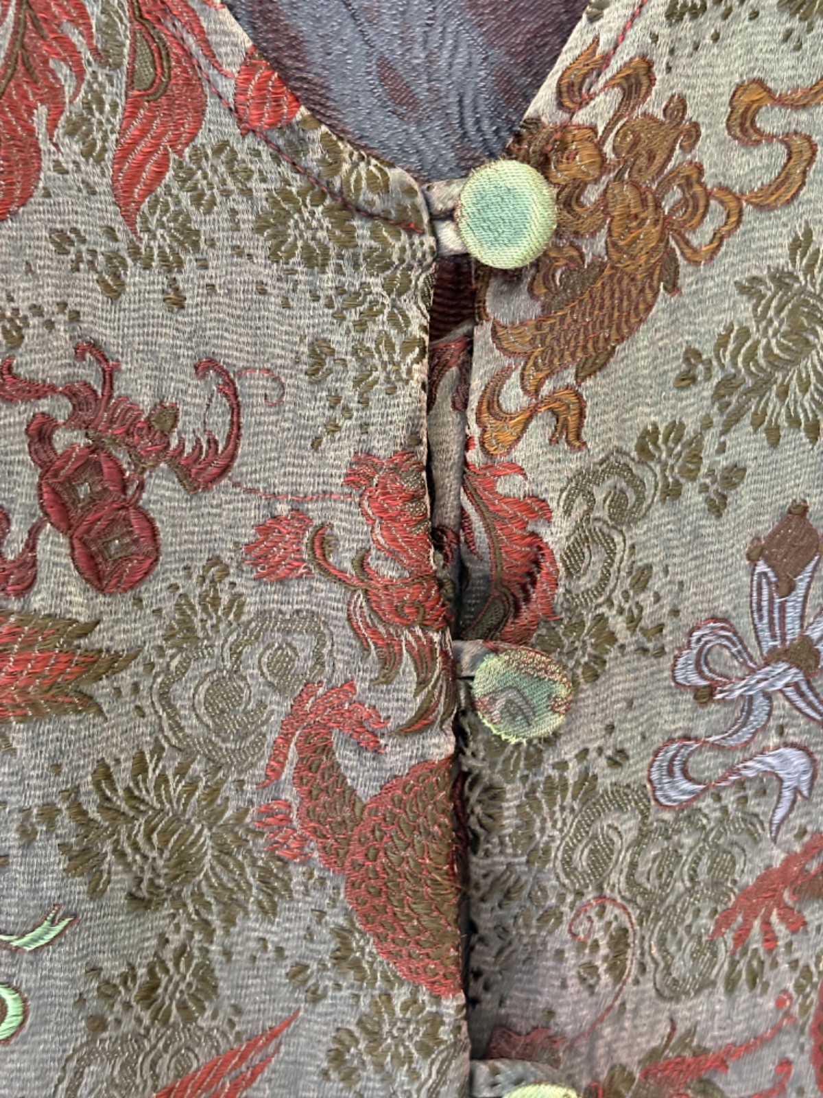 Vintage 90s Y2k Silk Artisan Patchwork Citron Santa Monica Vest M Boho Jacquard