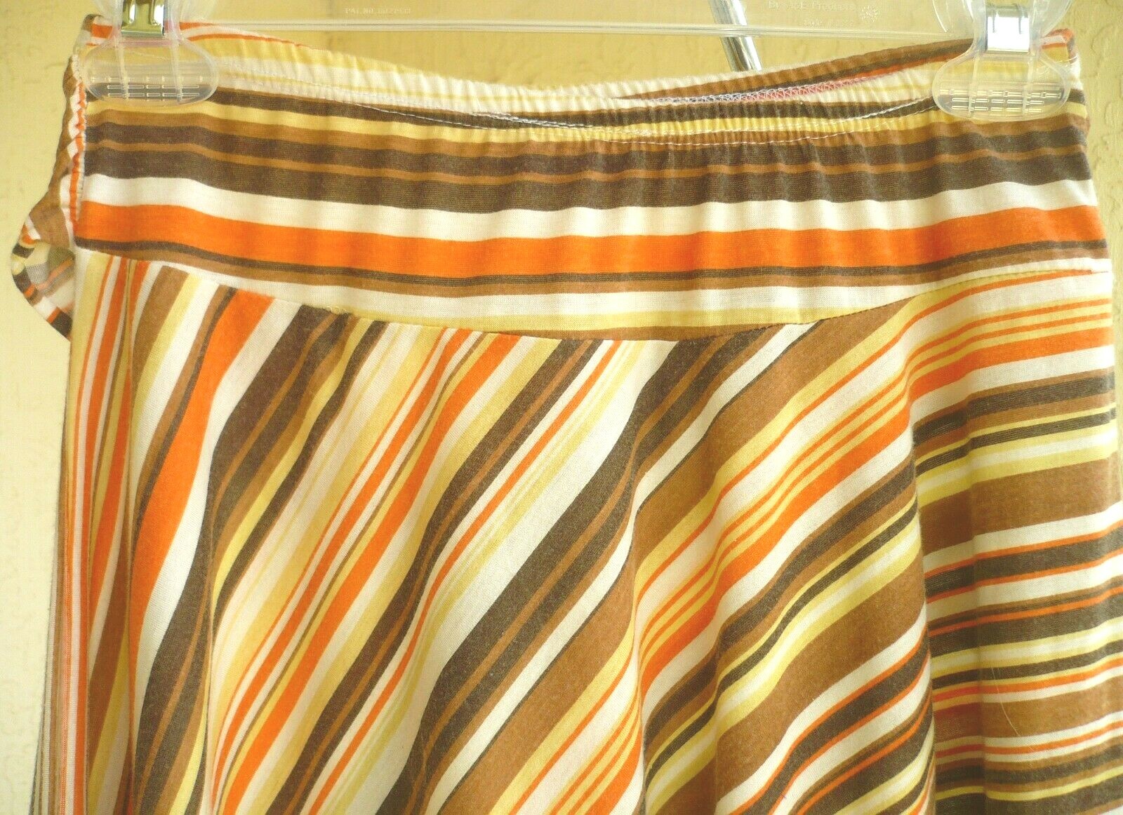 VTG JULIES CLOSET S M ORANGE BROWN STRIPED HIPPY TIE BELT SKATER SOFT SKIRT LADY
