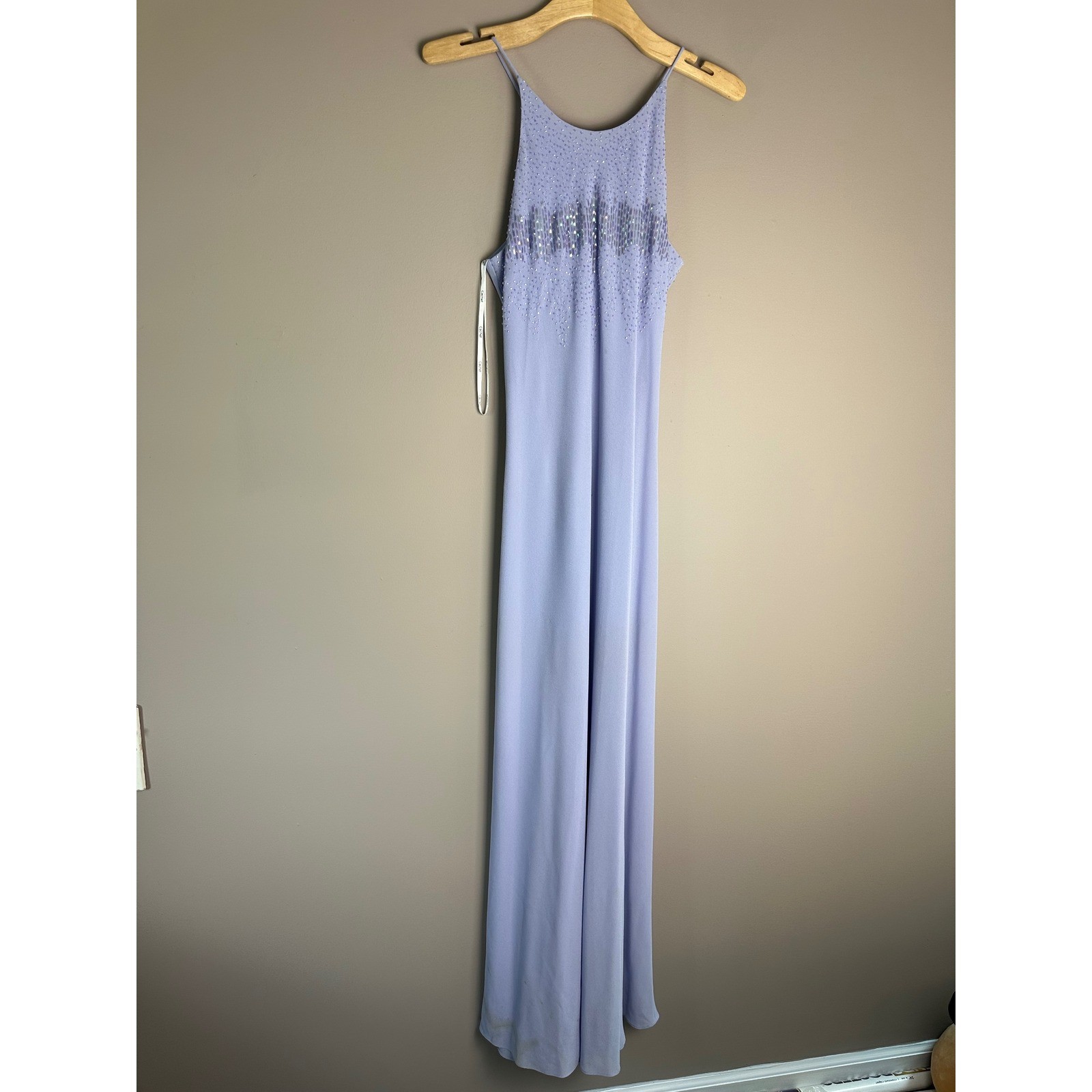 Cachet Vintage Formal Gown Periwinkle Purple Beaded Sequin Halter Dress Size 10