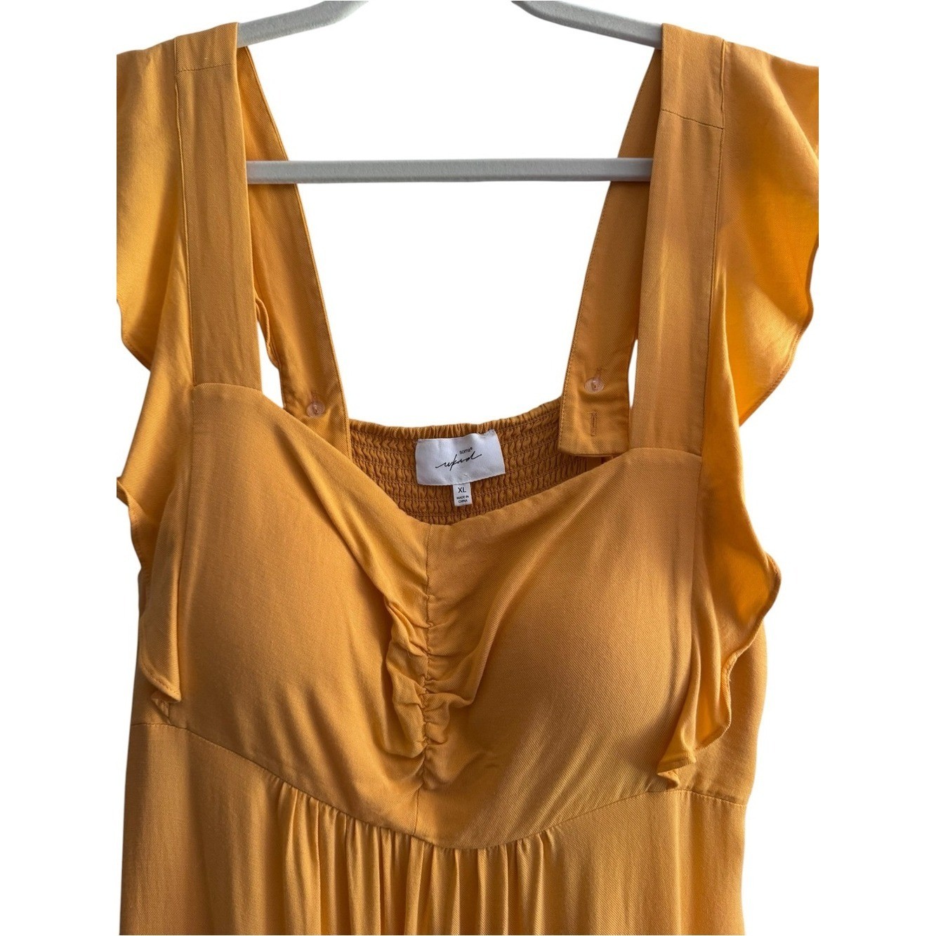 Soma WKND Mustard Gold Flutter Sleeve Mini Dress XL Smocked Back Coastal Grandma