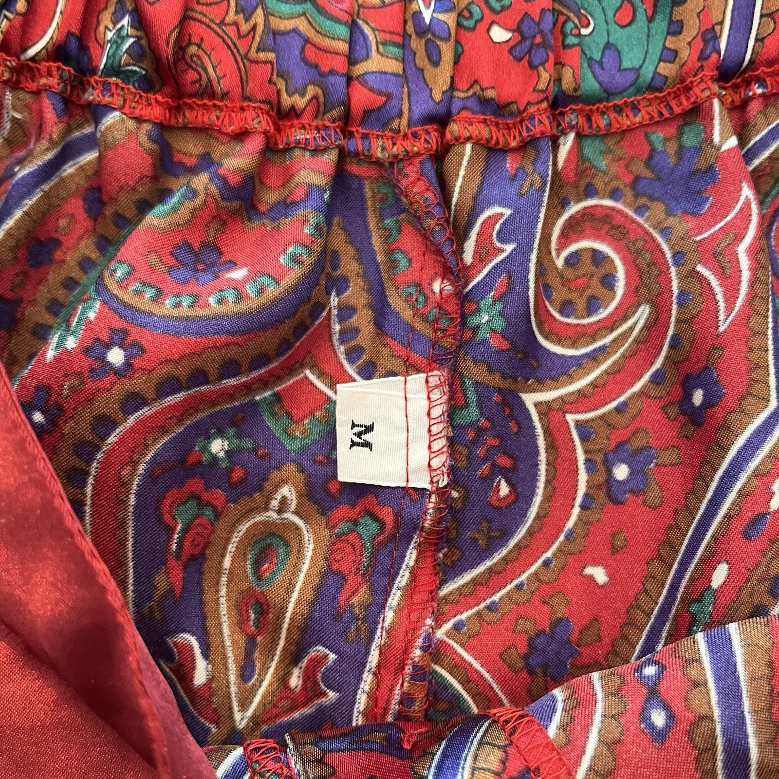 Vtg 90s Kathryn Lingerie Red Multi Paisley Satin Top & Shorts Set Size M