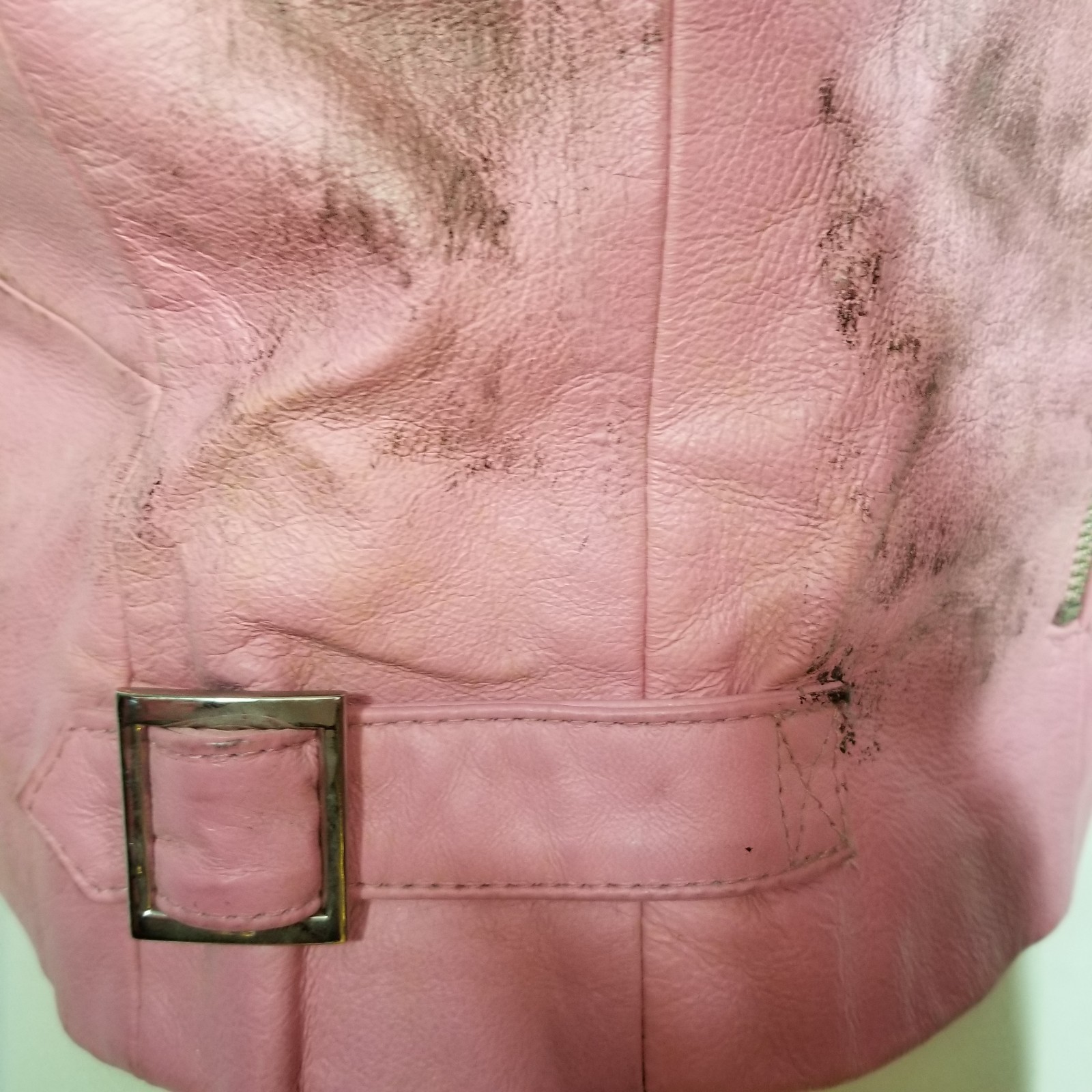 Wilsons Leather Vintage Maxima Womens Pink Distressed Rocker Zip-Up Jacket Med