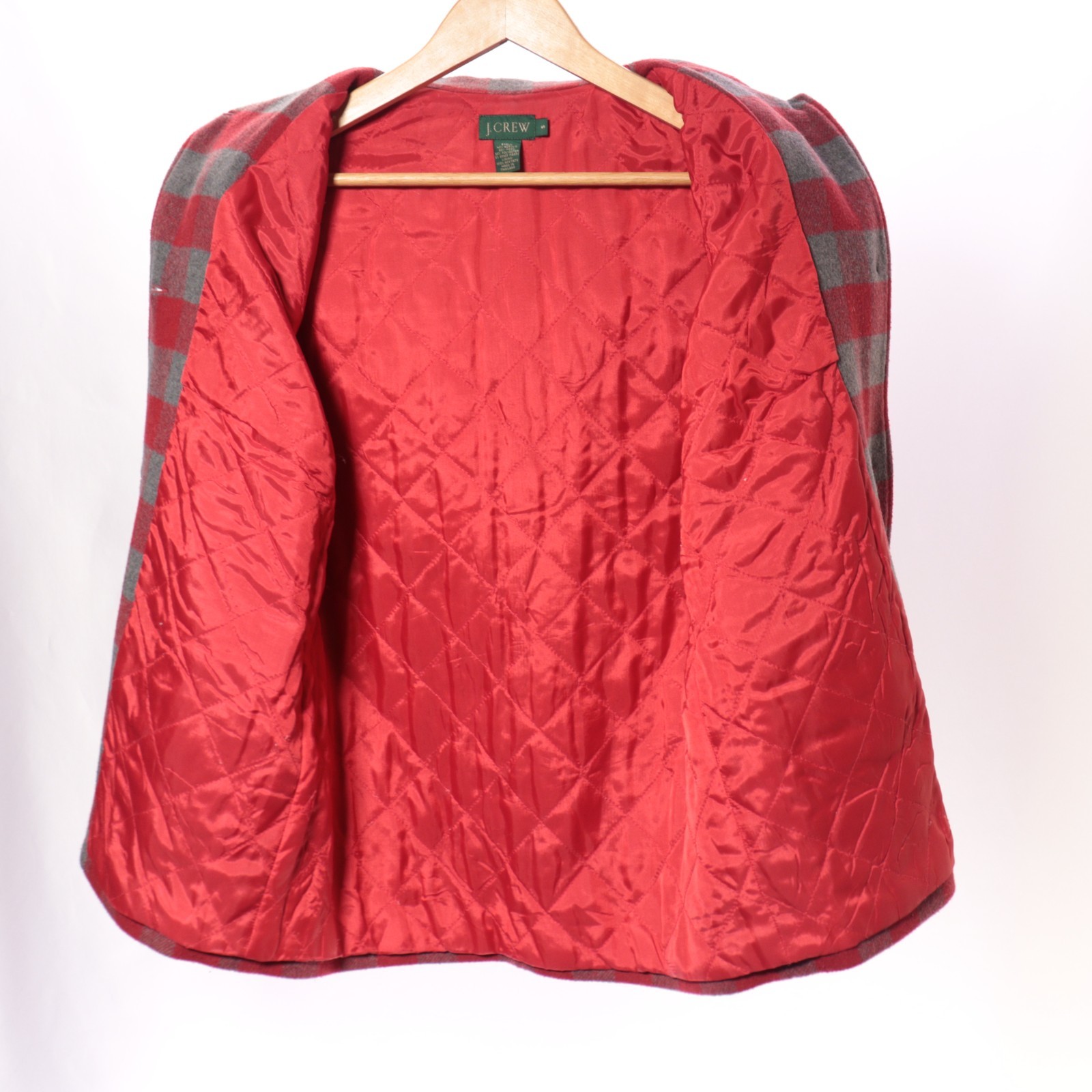 Vtg J Crew Shacket Jacket Car Coat Quilt Lining Red Check Chamois Oversized Sz S