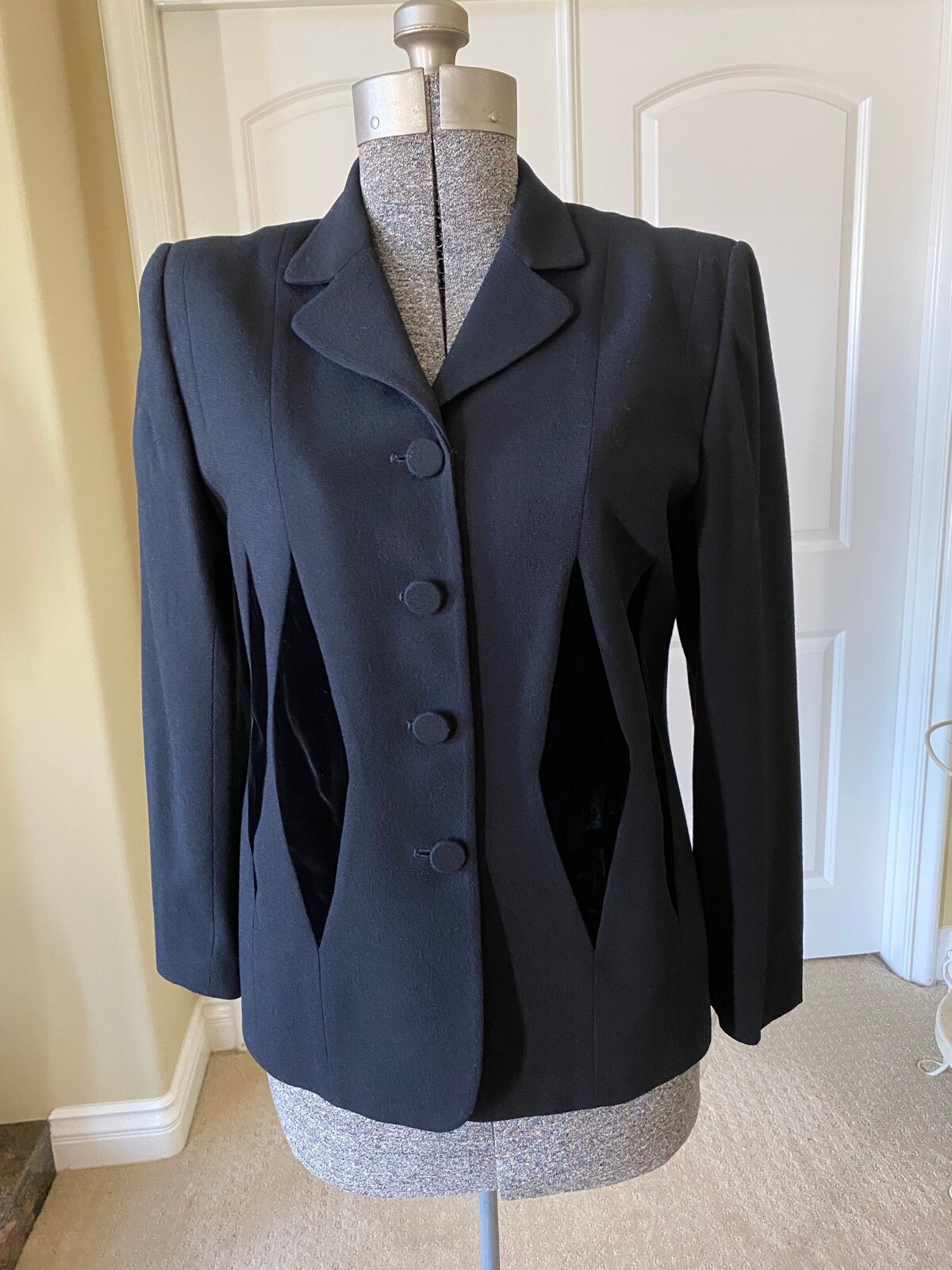NWT Vintage Simonton Sz 14 Black crepe & velvet Dinner Tux Evening blazer $360