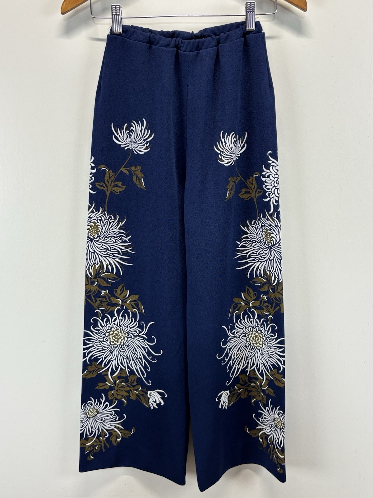 Vtg Miss Shaheen Wide Leg Floral Pants Women’s XS S Navy Hawaiian 60s RARE