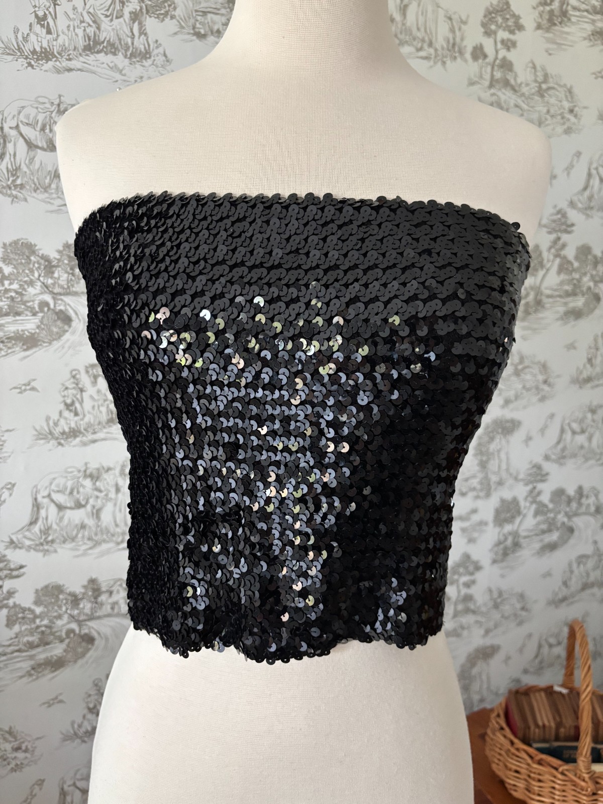 Vintage 90s Jump Black Sequin Tube Top – Strapless Top Formal Party Club Glam