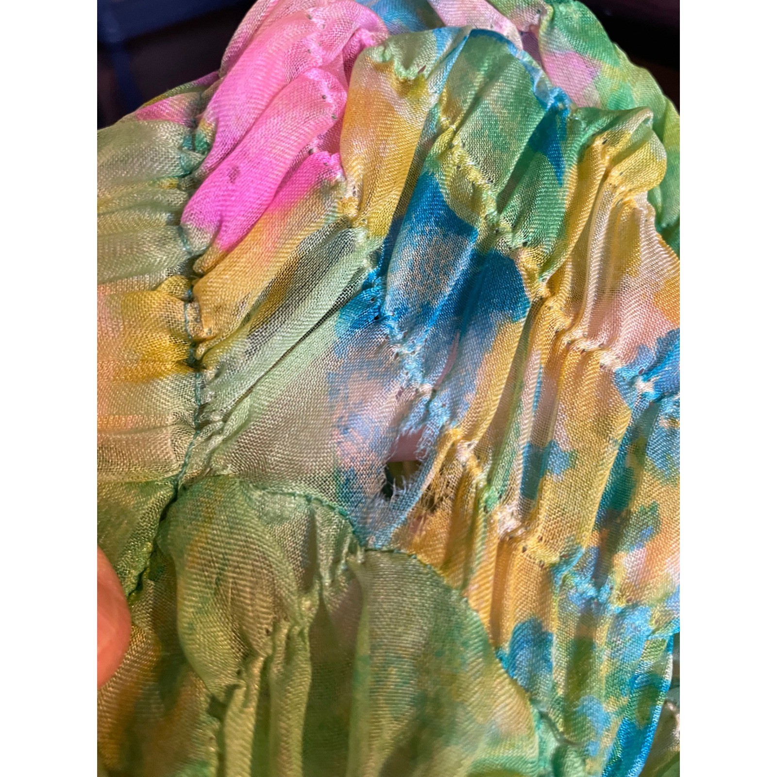 Vintage Floral Maxi Dress Chiffon Green Pink Blue Ruffle Wrap Skirt Smocked Top