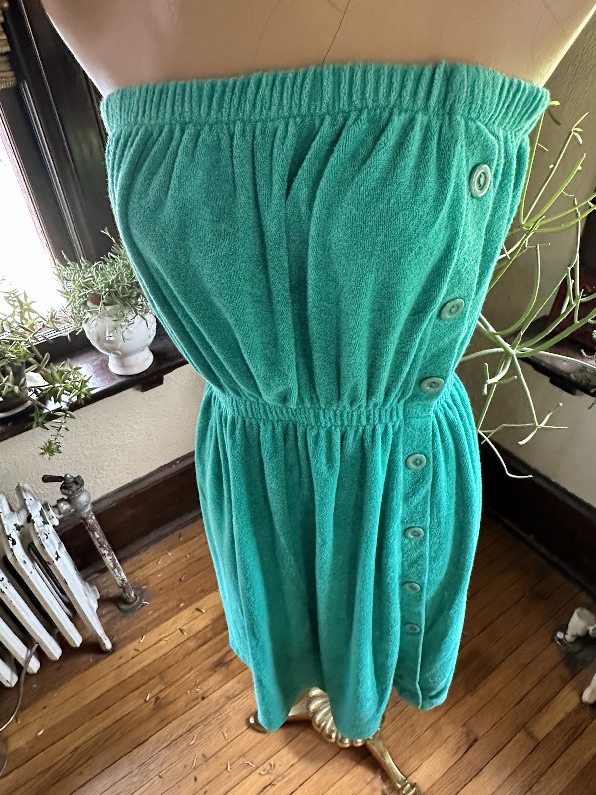 Vintage 80’s Teal Terry Cloth Coverup Dress by California ROC Size. L USA Made
