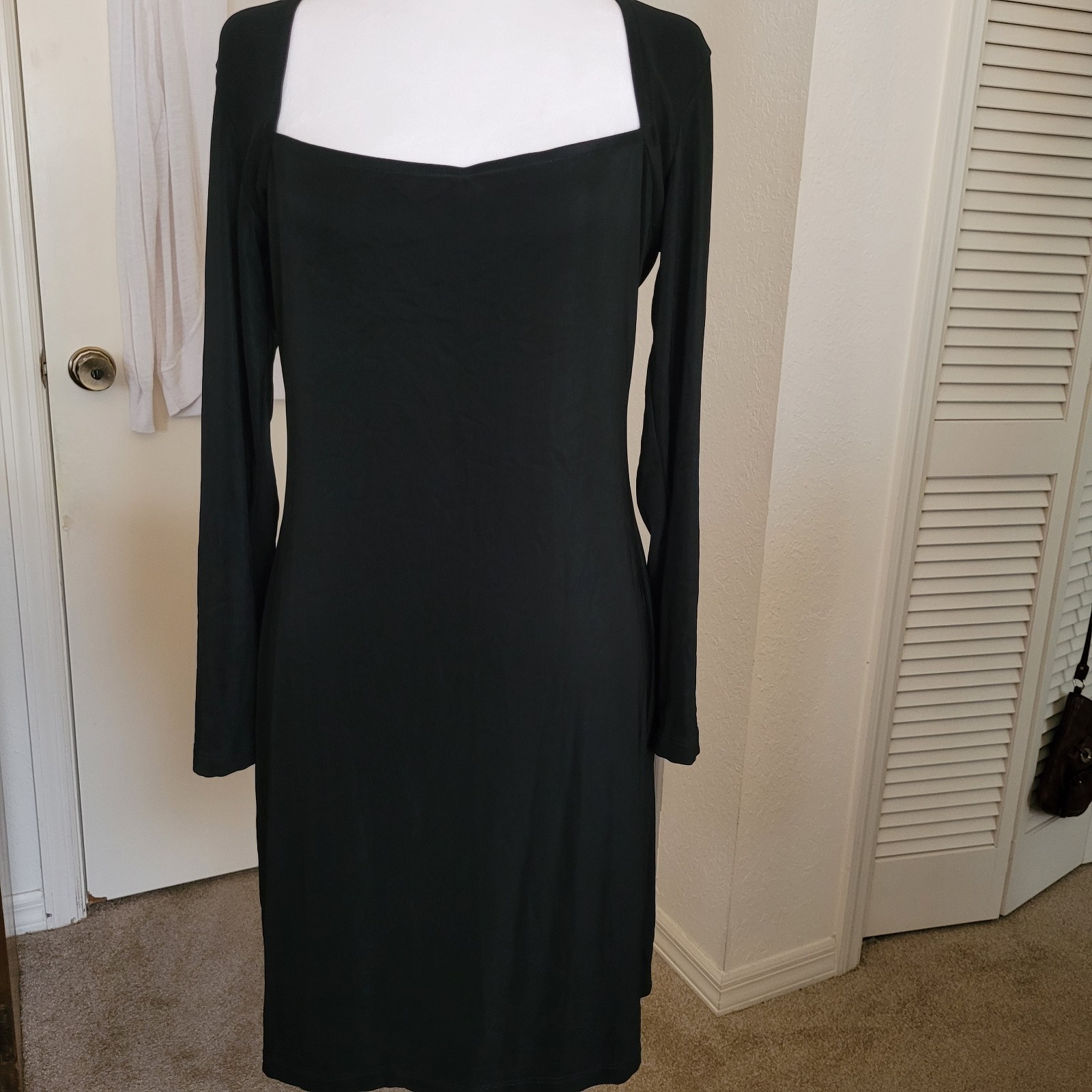 VTG Carabella Bodycon Short Dress Square Neck Long-Sleeve Jersey Dress XL 36