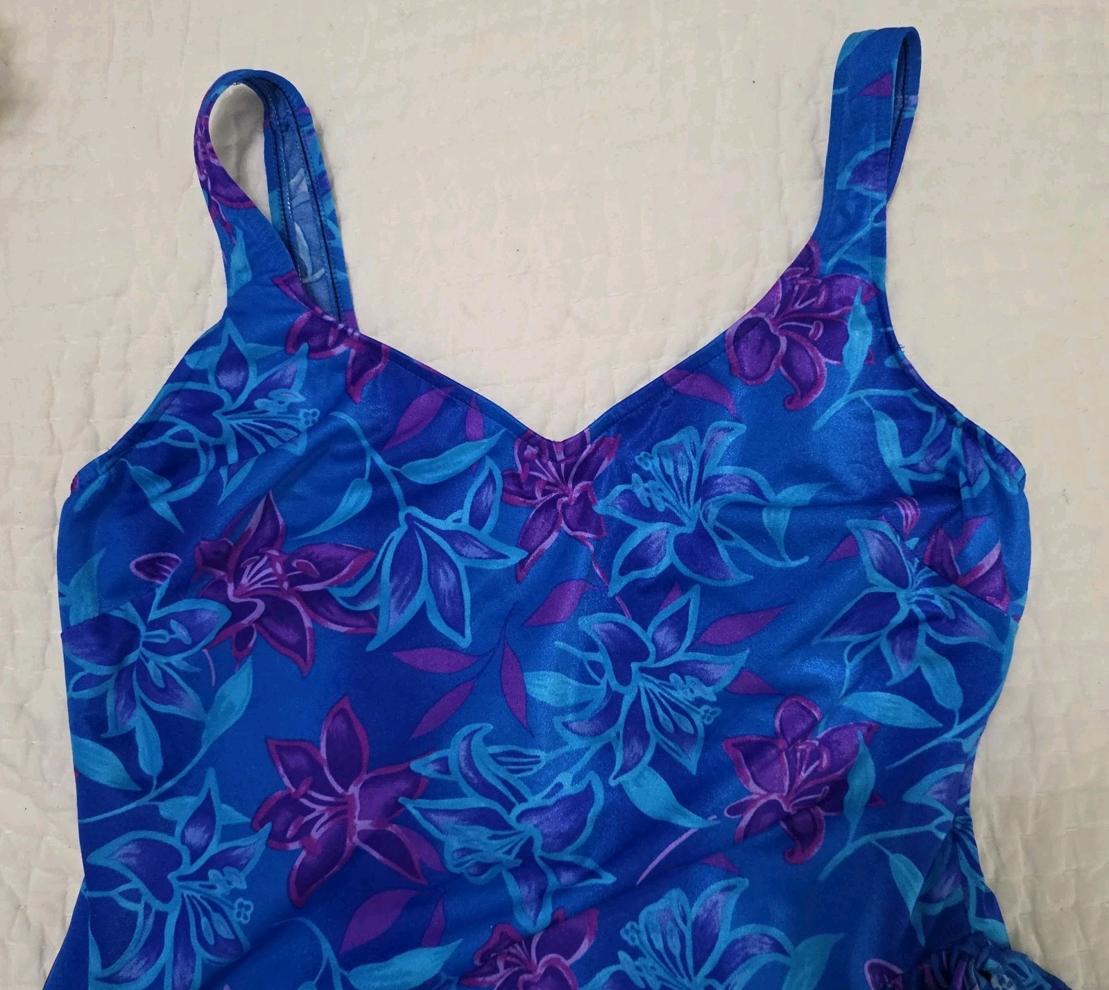 Maxine of Hollywood Womens Swimdress Swimsuit Blue Purple Sz 24W Vintage