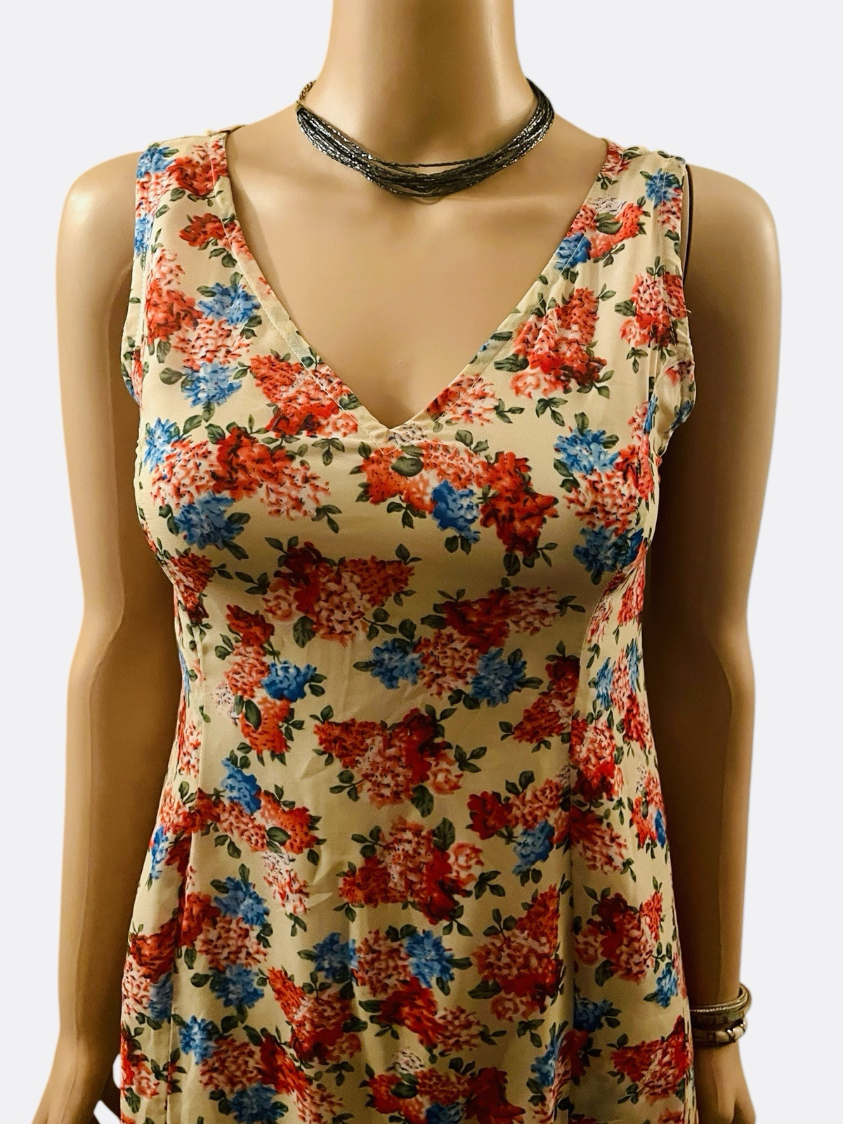 Vintage Silk Dress 1970s Floral Sheer Maxi Sexy Side Split V Neck Cottagecore S