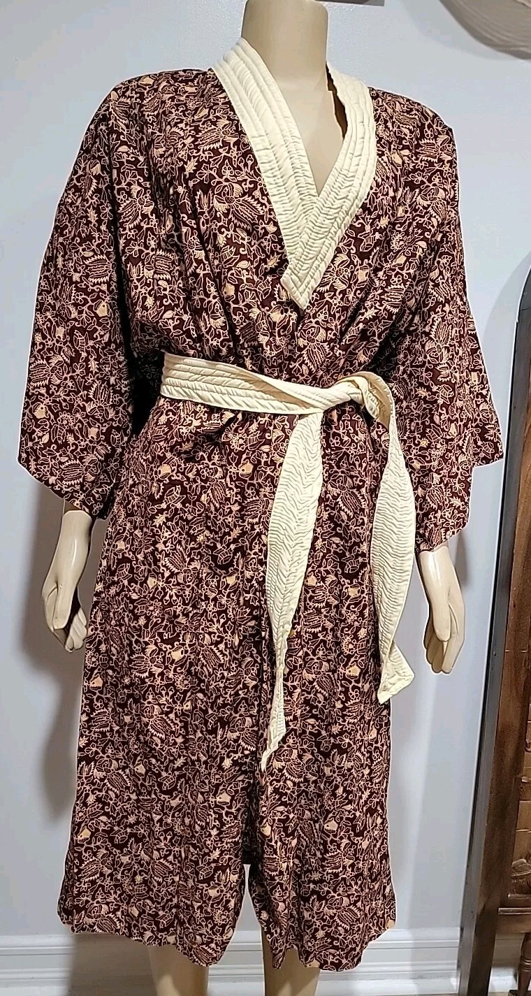 Vintage The Ritz-Carlton „BALI” Resort & Spa Belt Robe Brown Cotton Printed #01