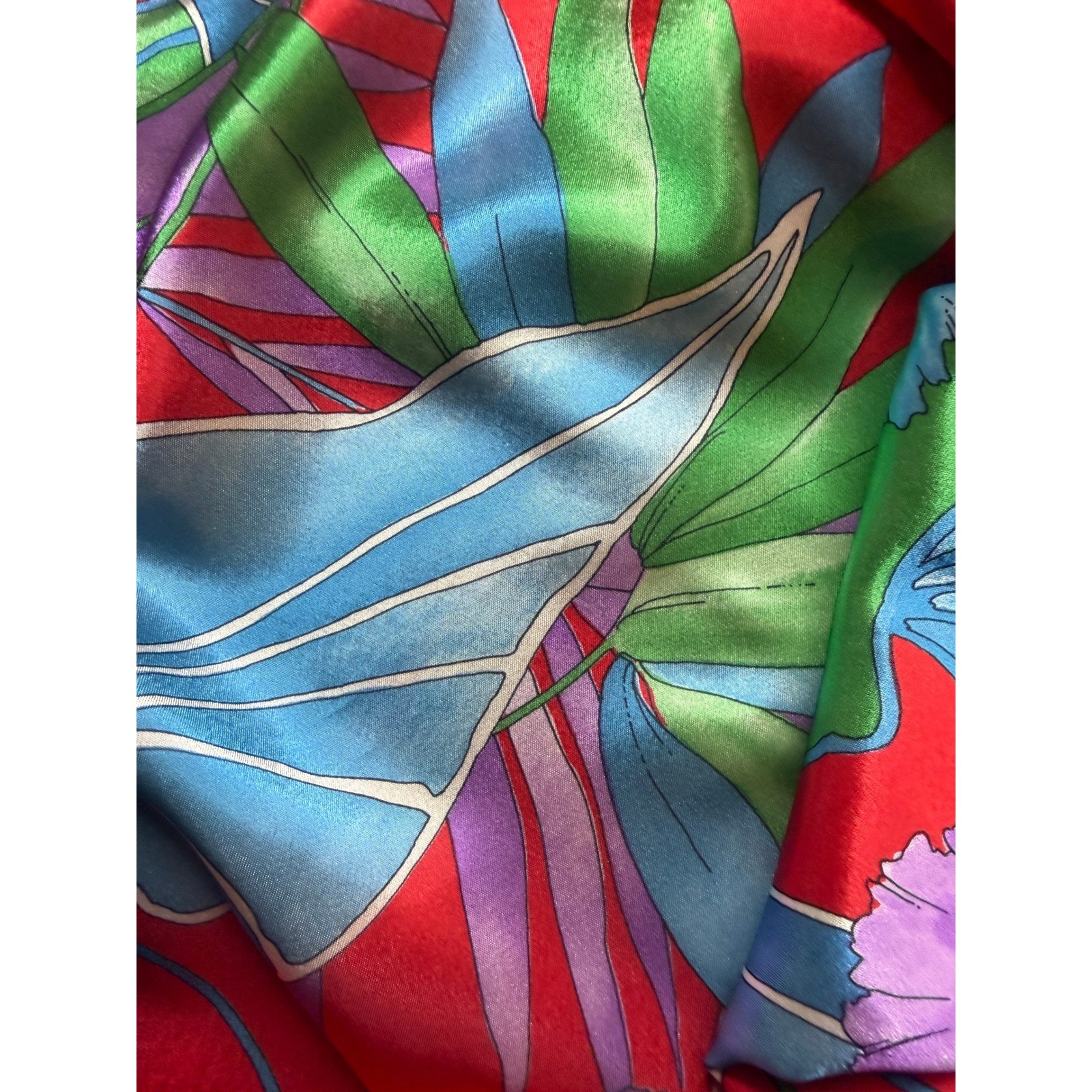 Vintage Mary McFadden Mini Dress Red Satin Tropical Resort Beach Cover Up S USA