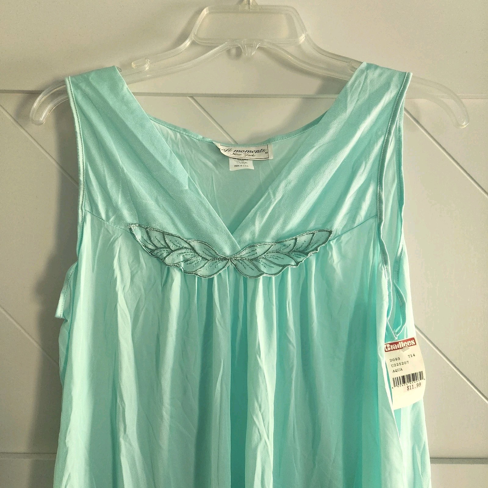 NEW Vintage Soft Moments NY Nightgown Teal Aqua Blue Nylon Size Large NWT