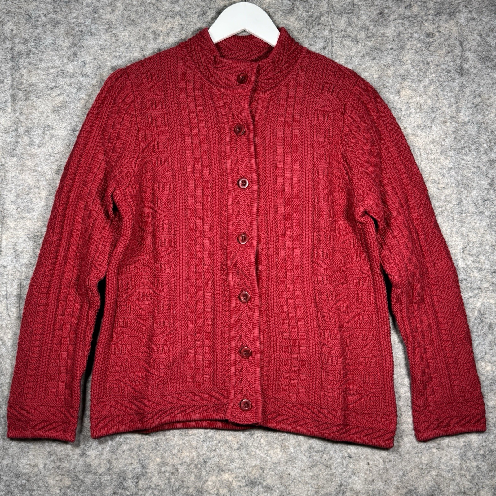 Vintage Womens LL Bean Red Button Up Cardigan Sweater Size M 19×24 100% Cotton