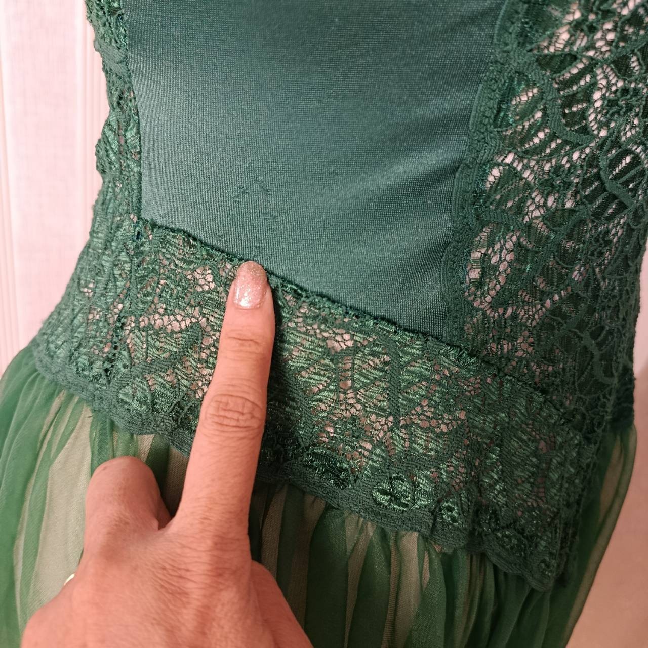 VTG 80s Empire Intimates Green Mesh Babydoll Nightgown Cutout Back Made in USA M