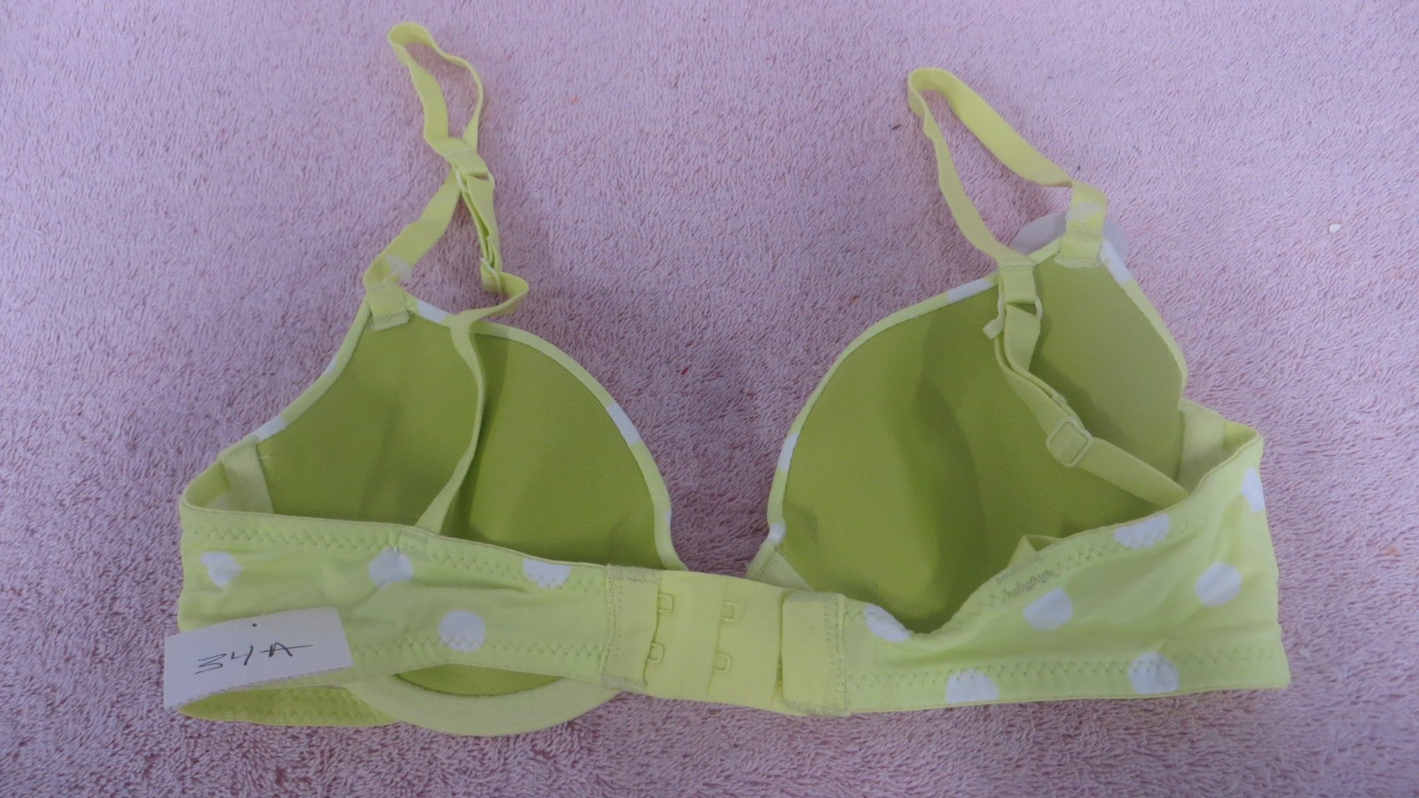 Vtg JC Penney Flirtitude Yellow Chartruese Polka Dot Padded Bra – 32A – NOS – a