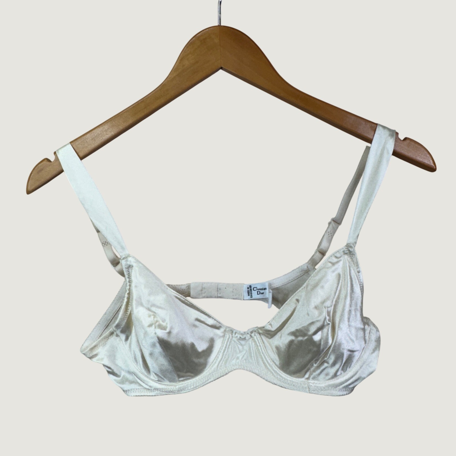 Christian Dior Underwire Satin Bra 36A Cream Vintage Luxury Coquette Aesthetic