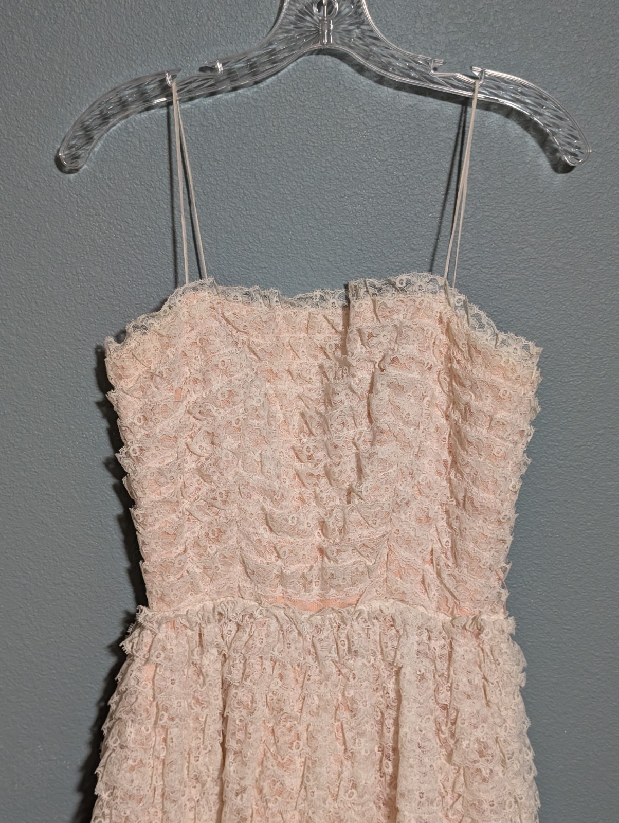 Vintage After Five Harry Action Ivory Lace and Peach Ruffled Dress Sz 10