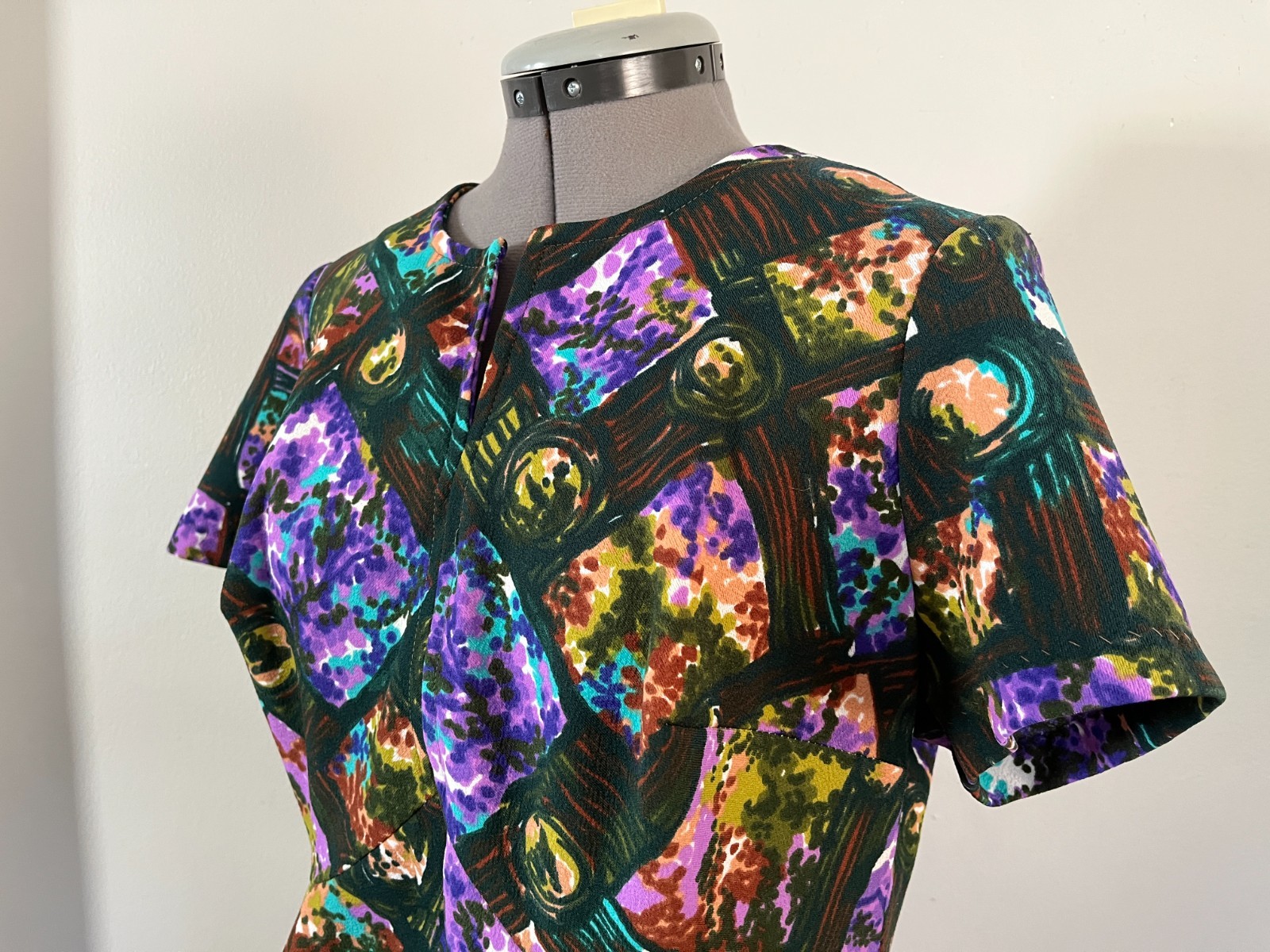VTG It’s Better Sz L 70s Mini Skater Dress Watercolor Print