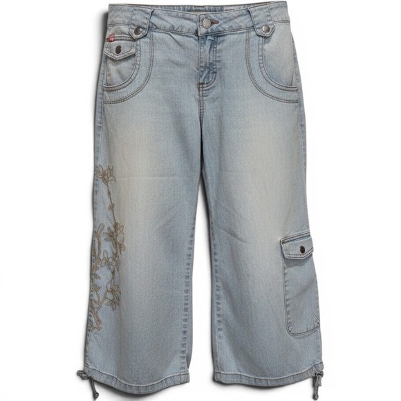 Vintage Mudd Y2k Cargo Embroidered Baddie Floral Festival Boho Jeans Cropped 13