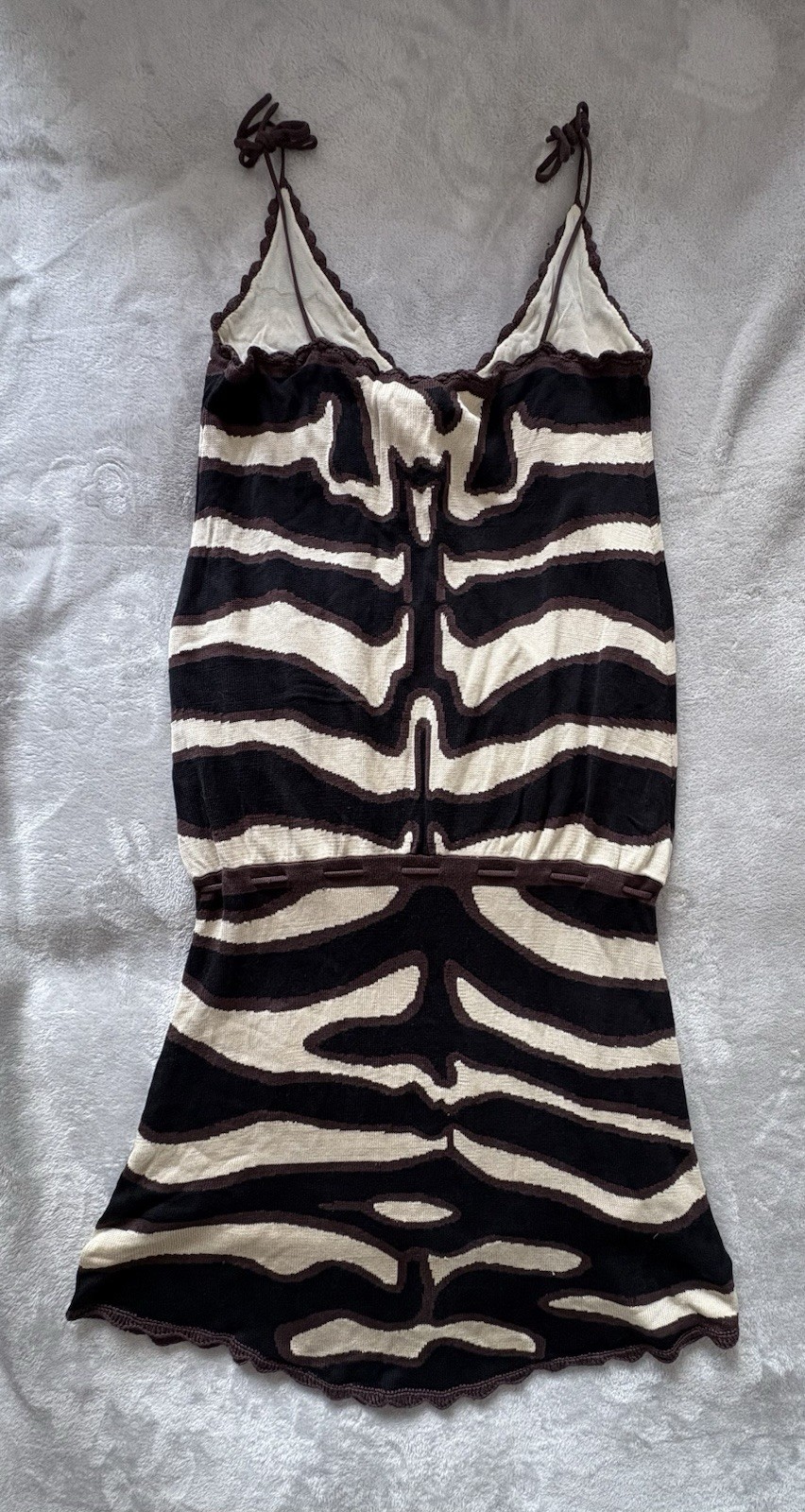 Vintage Temperley London 100% Silk Midi Dress Tie Strap Tan Black Animal Size 4P